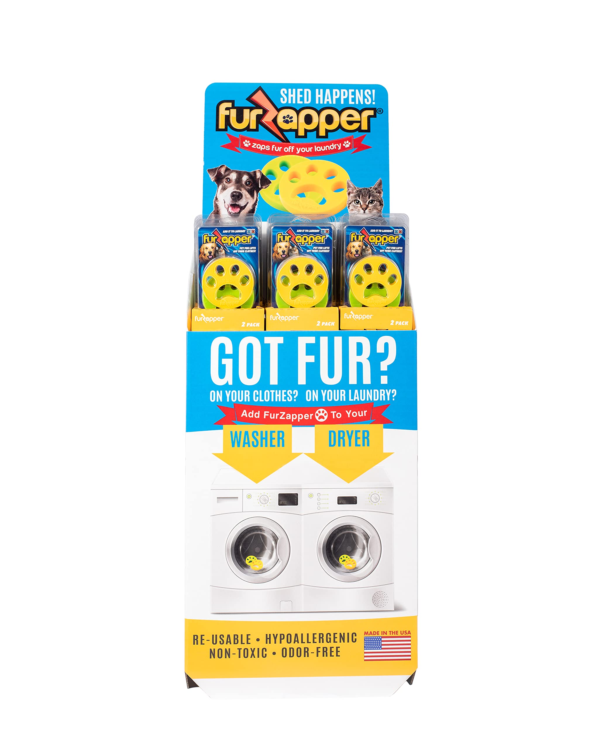 FurZapper Pet Hair Remover for Laundry, 2 Pack - Reusable Dog & Cat Hair Remover Tool As Seen on Shark Tank - Removes Pet Fur, Hair, Lint, Dander From Clothes & Laundry - Use 1 FurZapper Per Pet