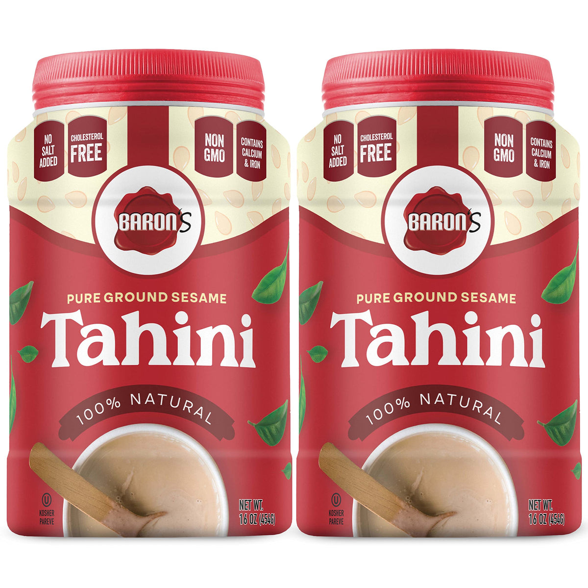 Baron's Kosher 100% Pure Ground Sesame Tahini 16-ounce Jars (1 Pound (Pack of 2))