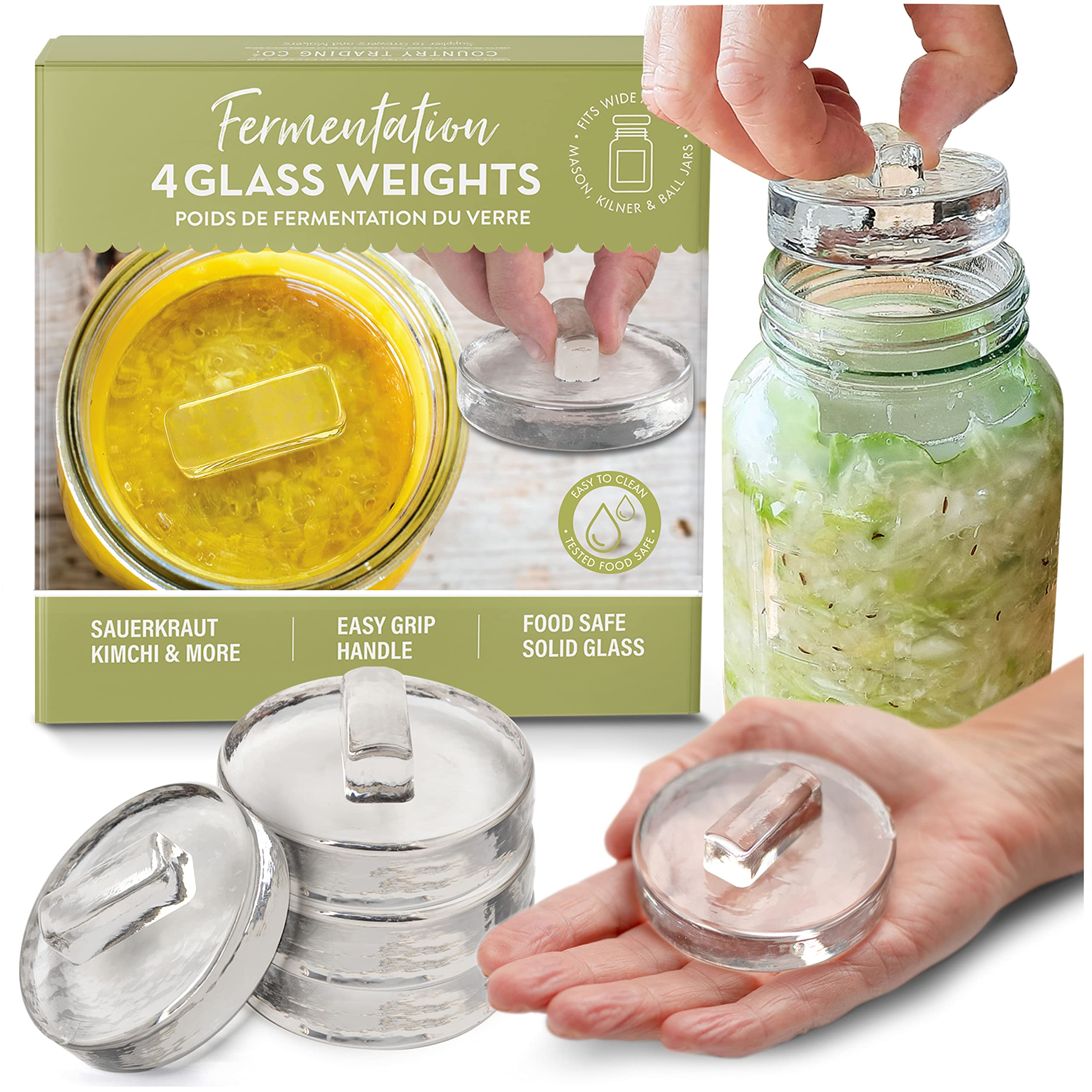 Fermentationsgewichte aus Glas für die Gärung | Einfach zu hebende Griffe | 4er-Set Einmachgewichte für Gläser mit Weithalsöffnung