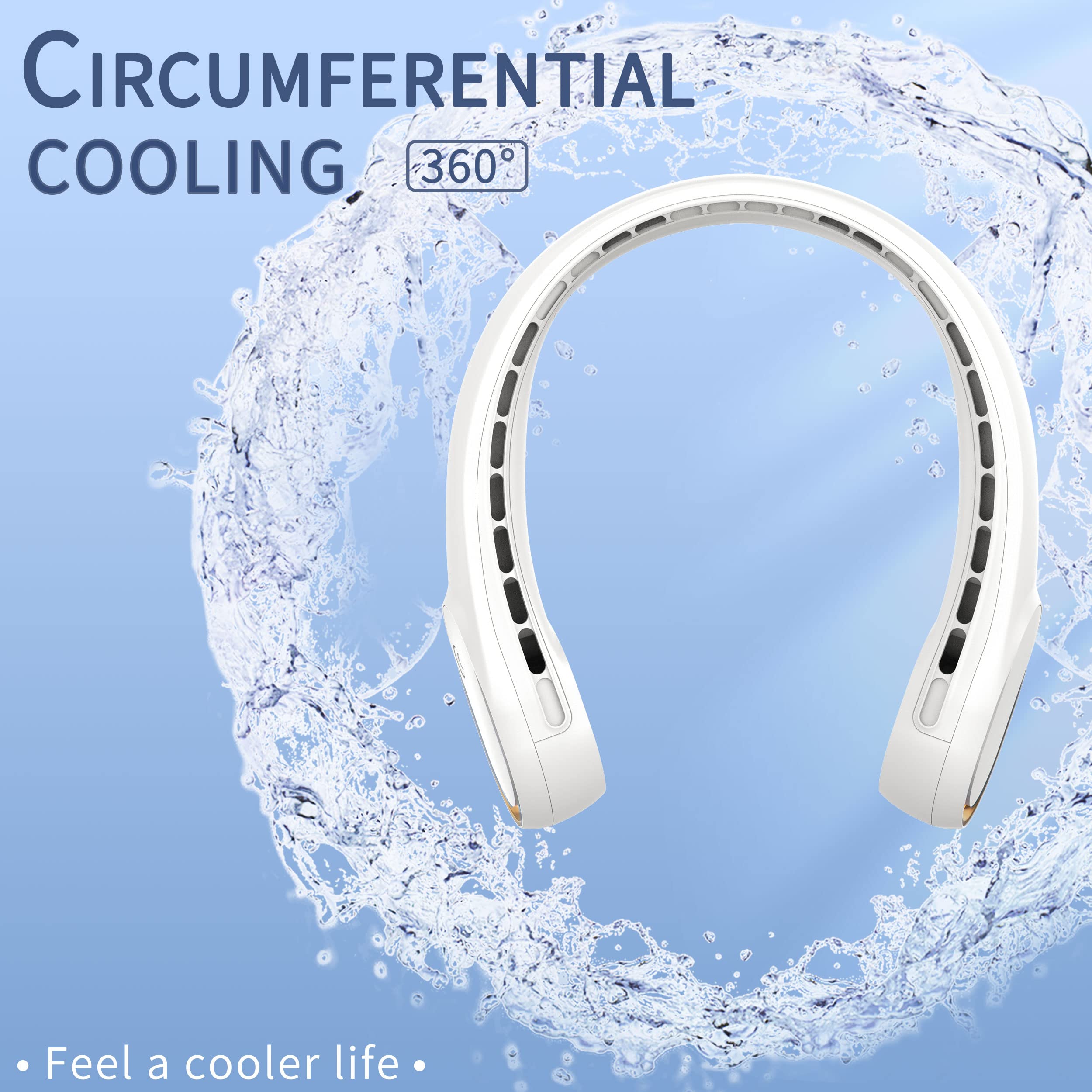 FrSara Neck Fan, Portable Personal Fan Strong Wind, 5200mAh, Air Volume,360° Cooling, No Hair Twisting, Air Volume On 2 Sides, Non-Slip, Quick Charge, Long Use Time, Birthday Gift for Women, Dad, Men