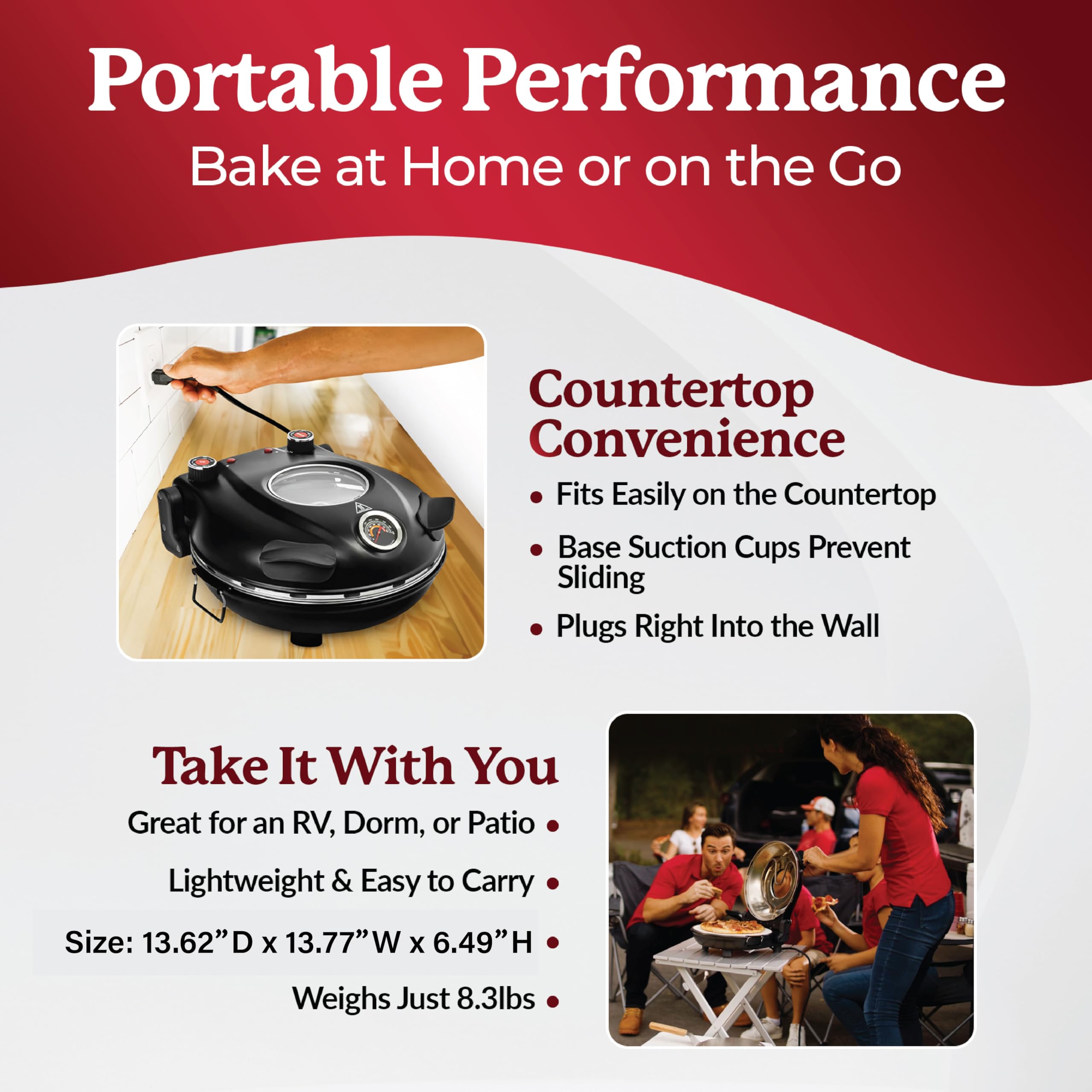 PIEZANO Crispy Crust Pizza Oven by Granitestone – 12 Inch Electric Pizza Oven Indoor Countertop Maker with Ceramic Stone Heats up to 800˚F for Delicious Stone Baked Pizzeria Style Pizza at Home