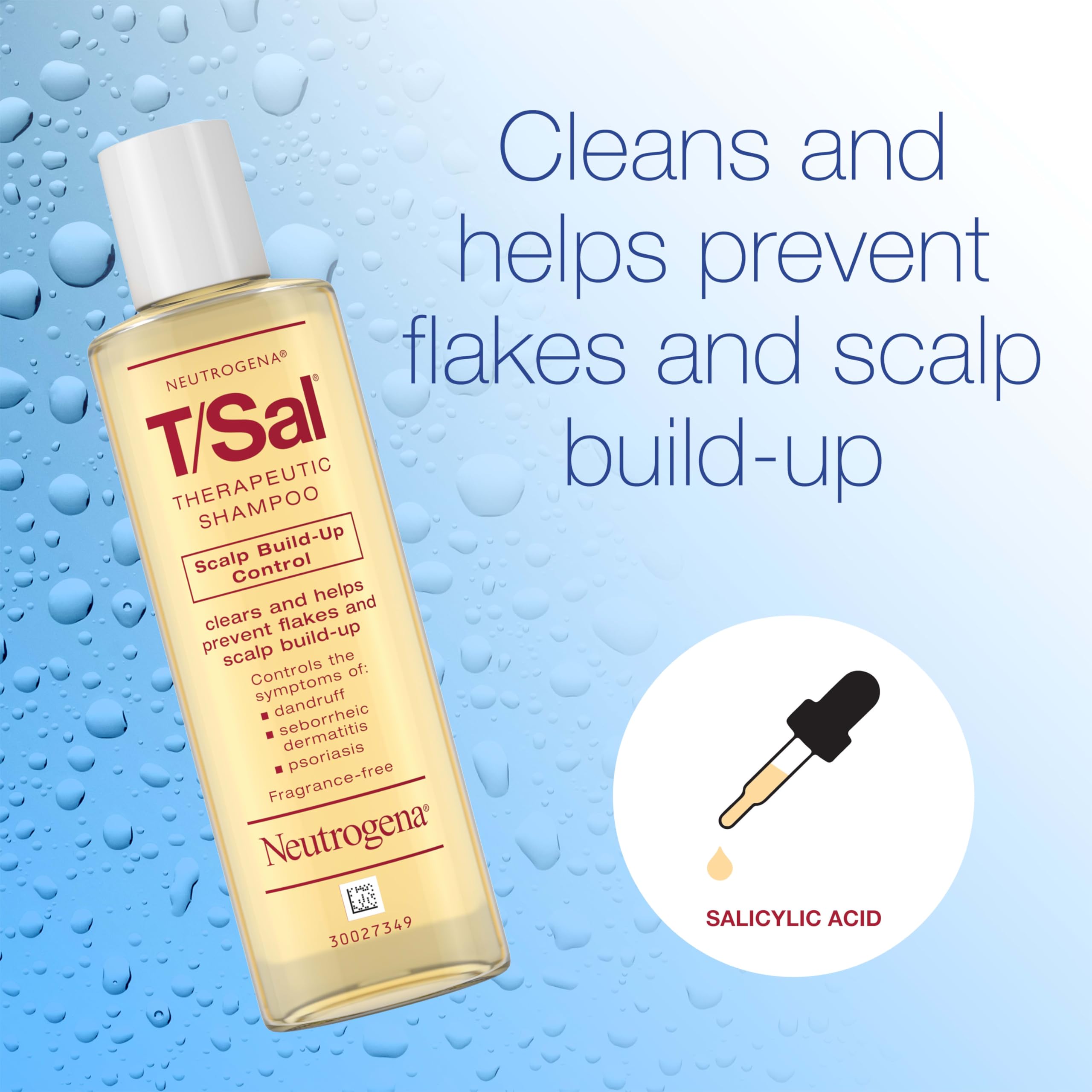Neutrogena T/Sal Therapeutic Dandruff Shampoo, Scalp Build-Up Control, 3% Salicylic Acid, Scalp Psoriasis Treatment, Seborrheic Dermatitis Shampoo, Clears & Controls Flakes, Fragrance Free, 4.5 fl oz