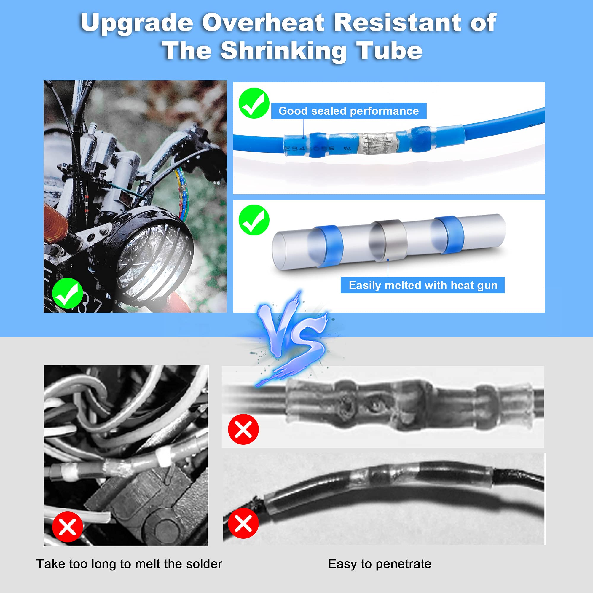 Kuject Heat Shrink Solder Seal Wire Connectors Kit 120PCS, Waterproof Butt Connector Heat Shrink Electrical Terminals, Insulated Solderless Wiring Splice Connectors for Marine Automotive Boat Truck