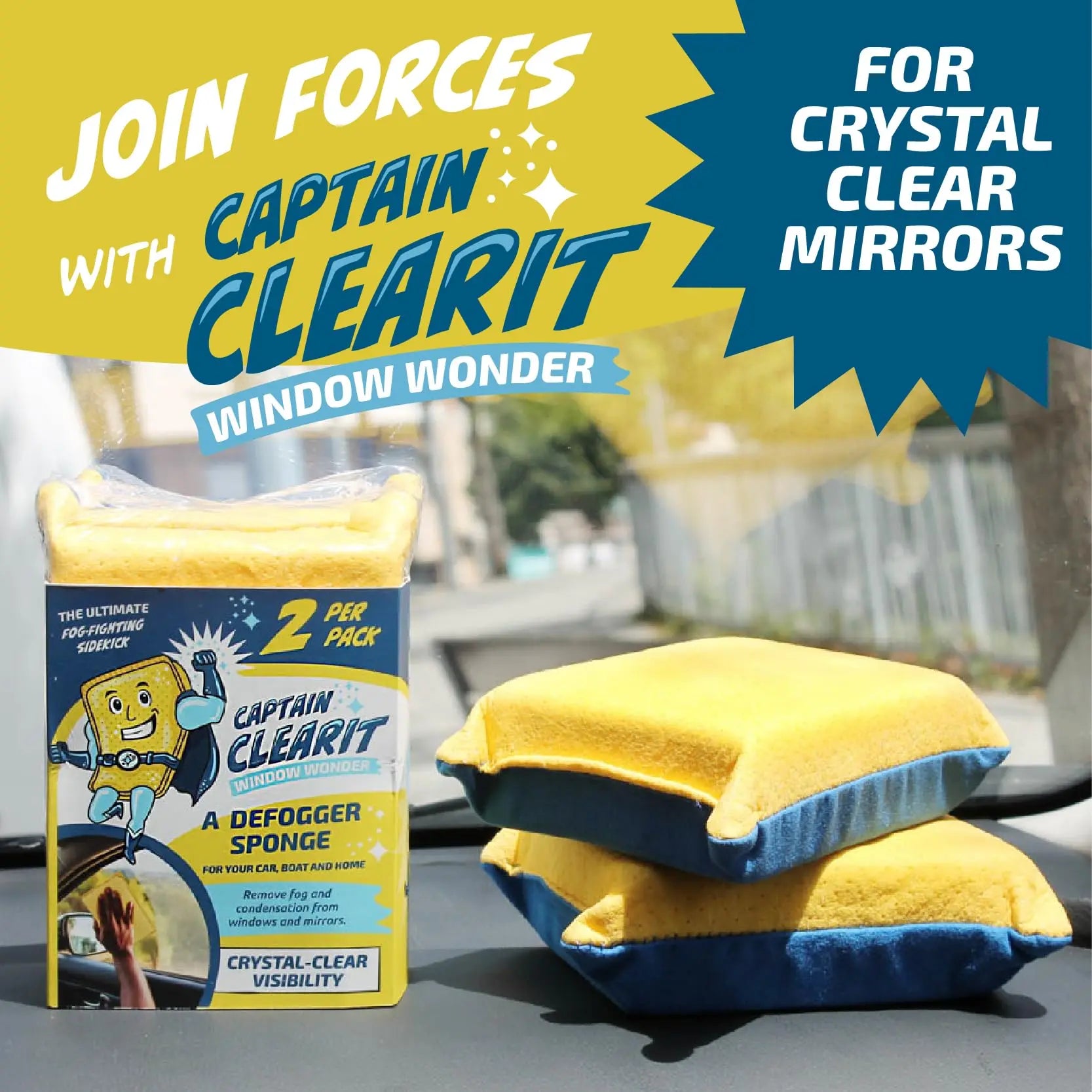 Sponge - Window Cleaner Tool for Car Windshield, Mirrors, Glass - Non-Scratch, Super Absorbent Window Cleaning Sponges - Car Cleaning Supplies 2-Pack - 6 X 4.5 X 2 in
