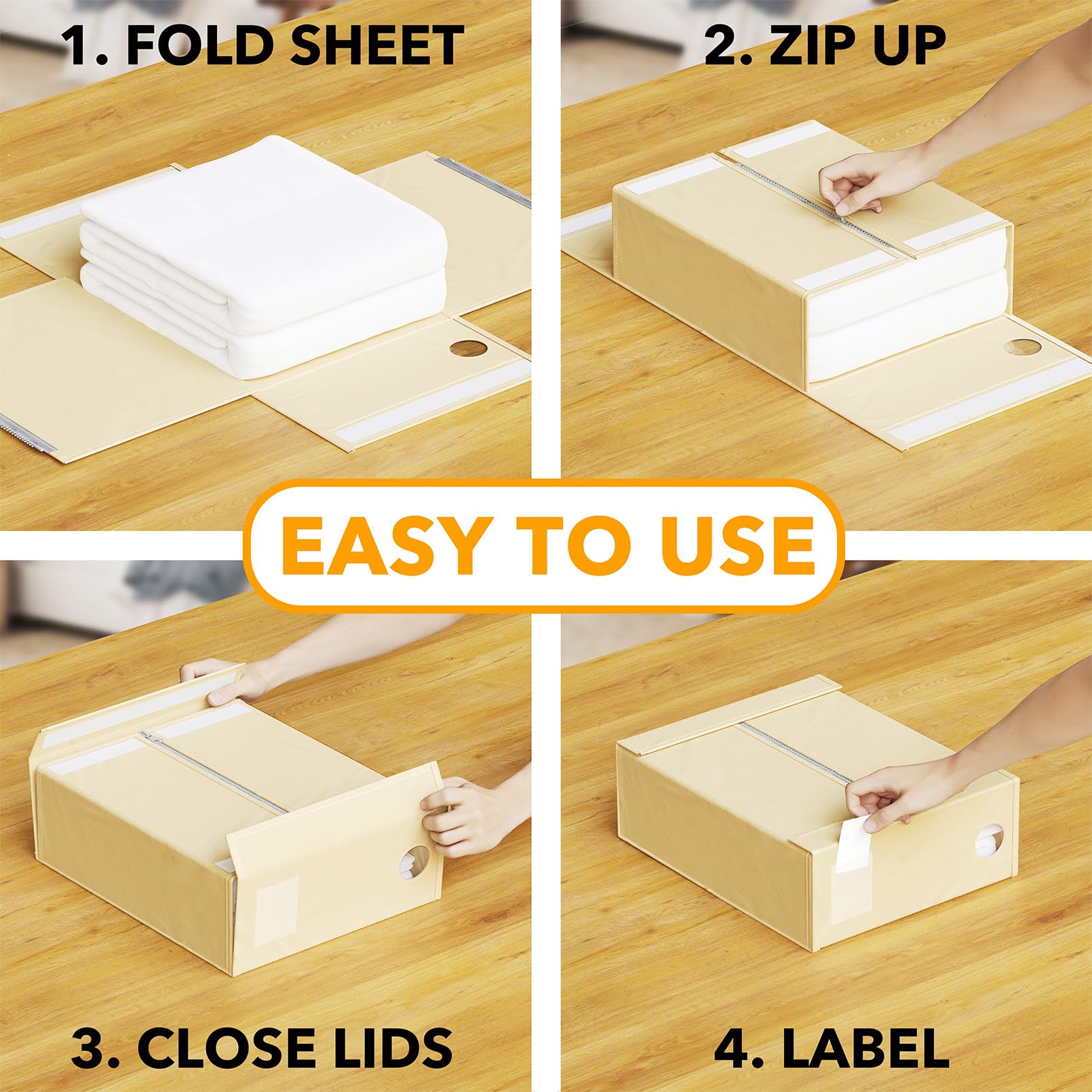SpaceAid 8 Pack Bed Sheet Organizers and Storage, Foldable Sheet Organizer for Linen Closet, Sheets Set Folder Keeper with Window XL (Queen & King Size) Bedding Container (Beige, 8 Pack)