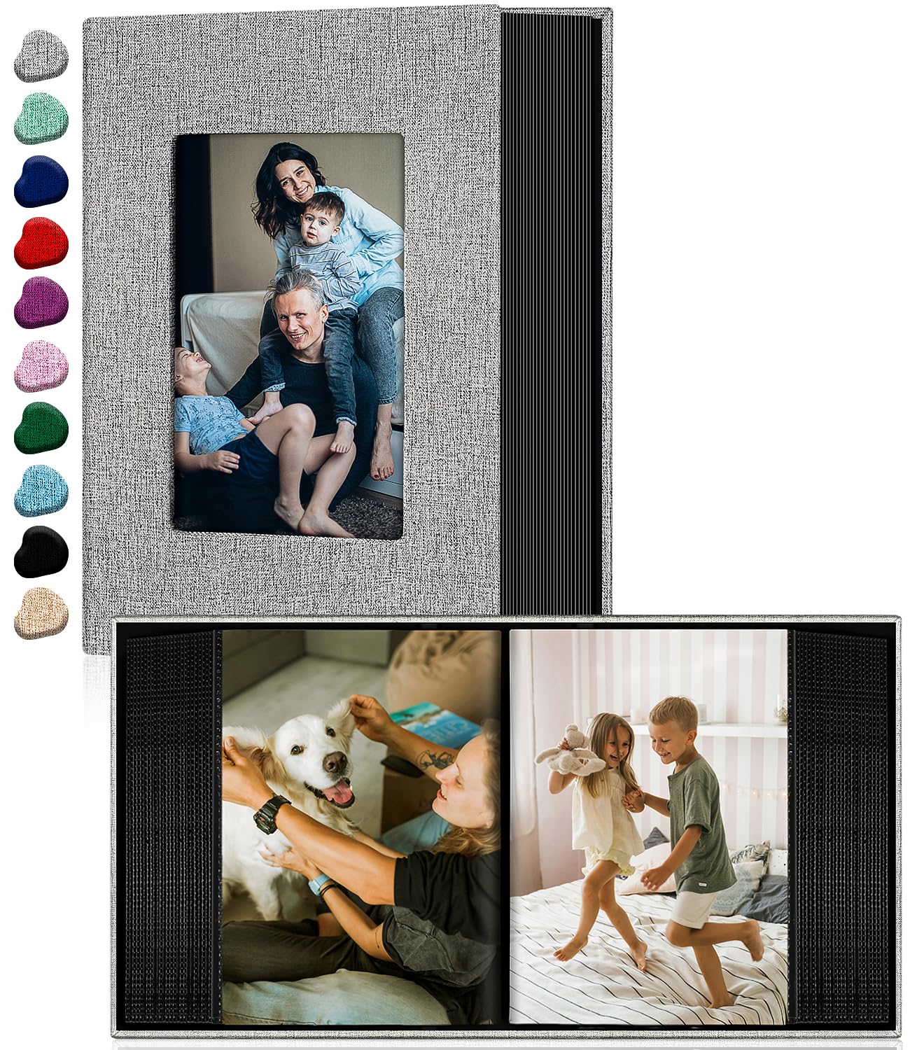 Ejblfe Fotoalbum 10x15 cm, Fotoalbum mit Leinenbezug zum Einschieben, für 100 Fotos im Format 10x15 cm mit 50 schwarzen Seiten für Familien-, Hochzeits-, Baby- und Urlaubsfotos (Grau)