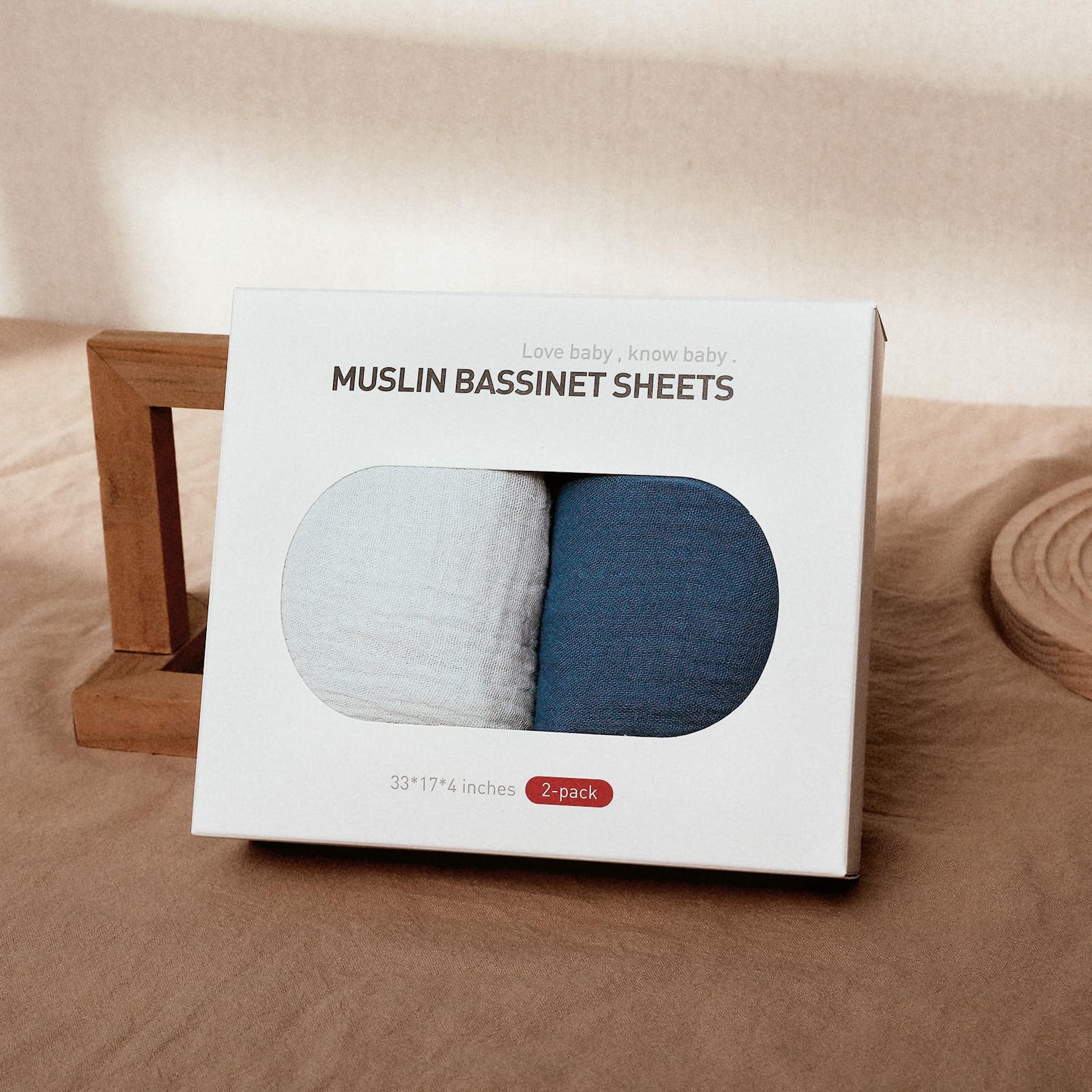 Muslin Bassinet Fitted Sheets, 2 Pack for Baby Boy and Girl, Soft Breathable Stretchy Baby Pad/Mattress Sheet Set, Universal Fit for Hourglass Oval and Rectangle Bassinet Mattress (Bright Colors)