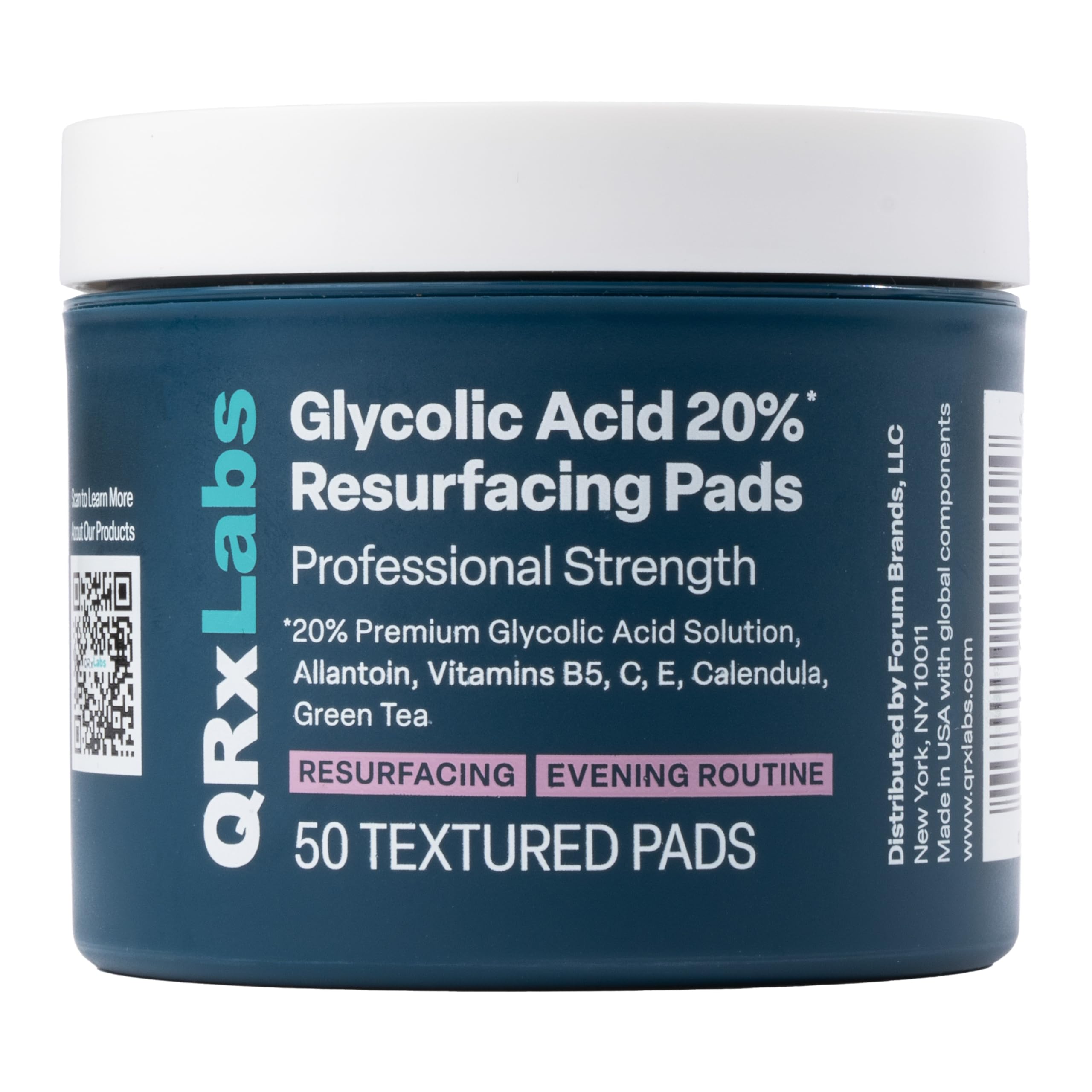 Glykolsäure 20% Resurfacing Pads für Gesicht und Körper mit Vitaminen B5, C & E, Grünem Tee, Calendula, Allantoin - Exfoliert die Hautoberfläche und reduziert das Erscheinungsbild von feinen Linien und Falten - Peel Pads