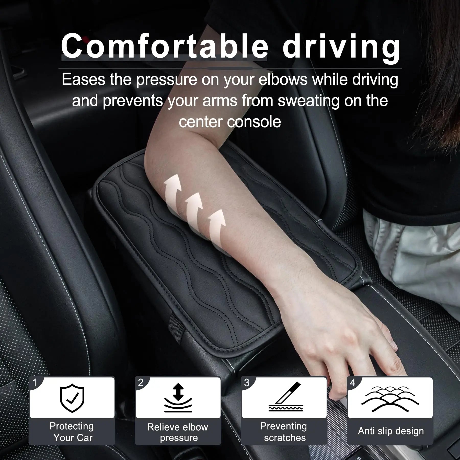 Amiss Auto Center Console Pad, Universal Waterproof Armrest Seat Box Cover, Car Interior Accessories, Leather Auto Armrest Cover Protector for Most Vehicle, SUV, Truck (Black)