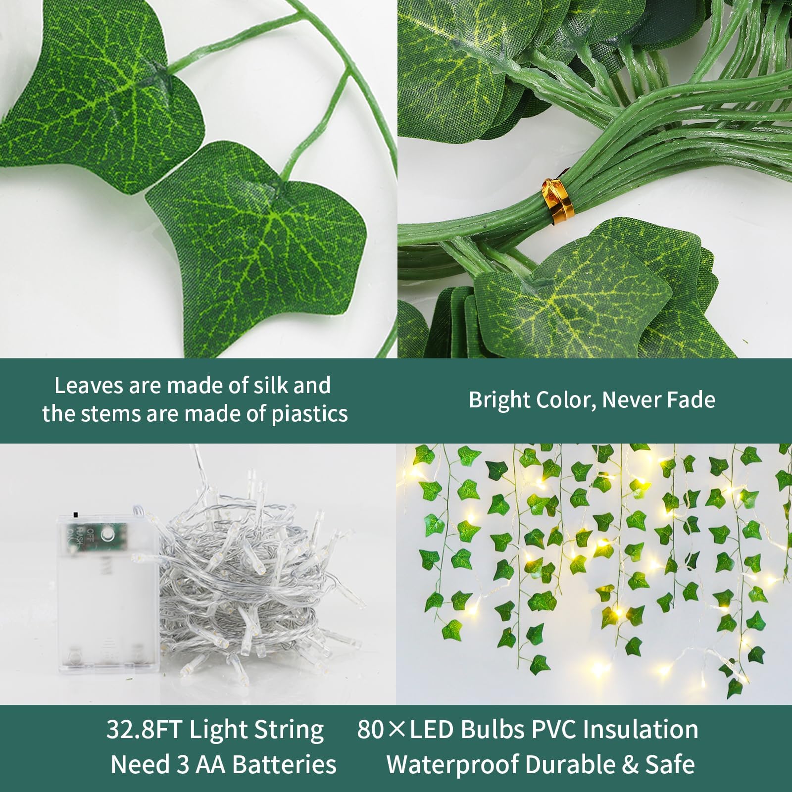 Freyalife Fake Vines for Room Decor(12 Pack 84 FT),with CE Certified 80 LED String Lights,Artificial Plant Ivy for Aesthetic Home Bedroom Wall Wedding Party Office Patio Indoor, Outdoor Garden Décor