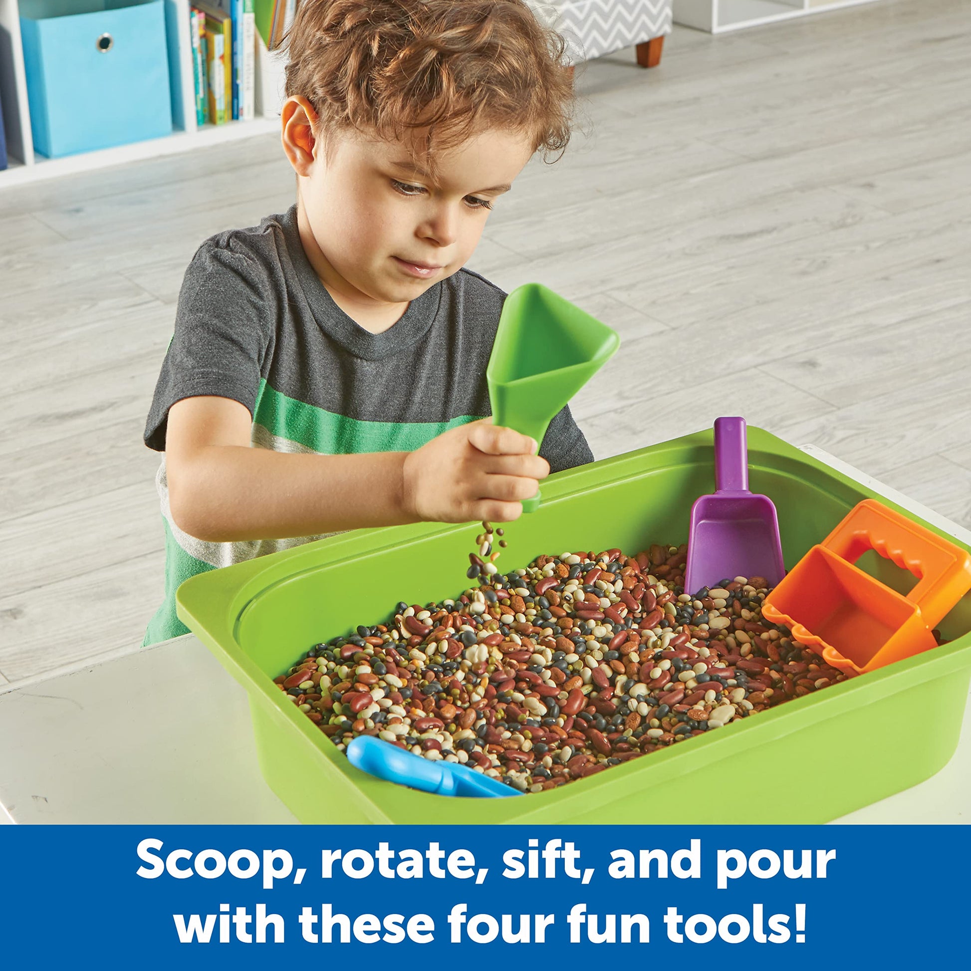 Learning Resources Helping Hands Sensory Scoops - Fidget Sand Toys, Water Bin Play, Tool Set, Fine Motor Games, Toddler Daycare Essentials, Homeschool Preschool, Kinetic Creativity For Kids