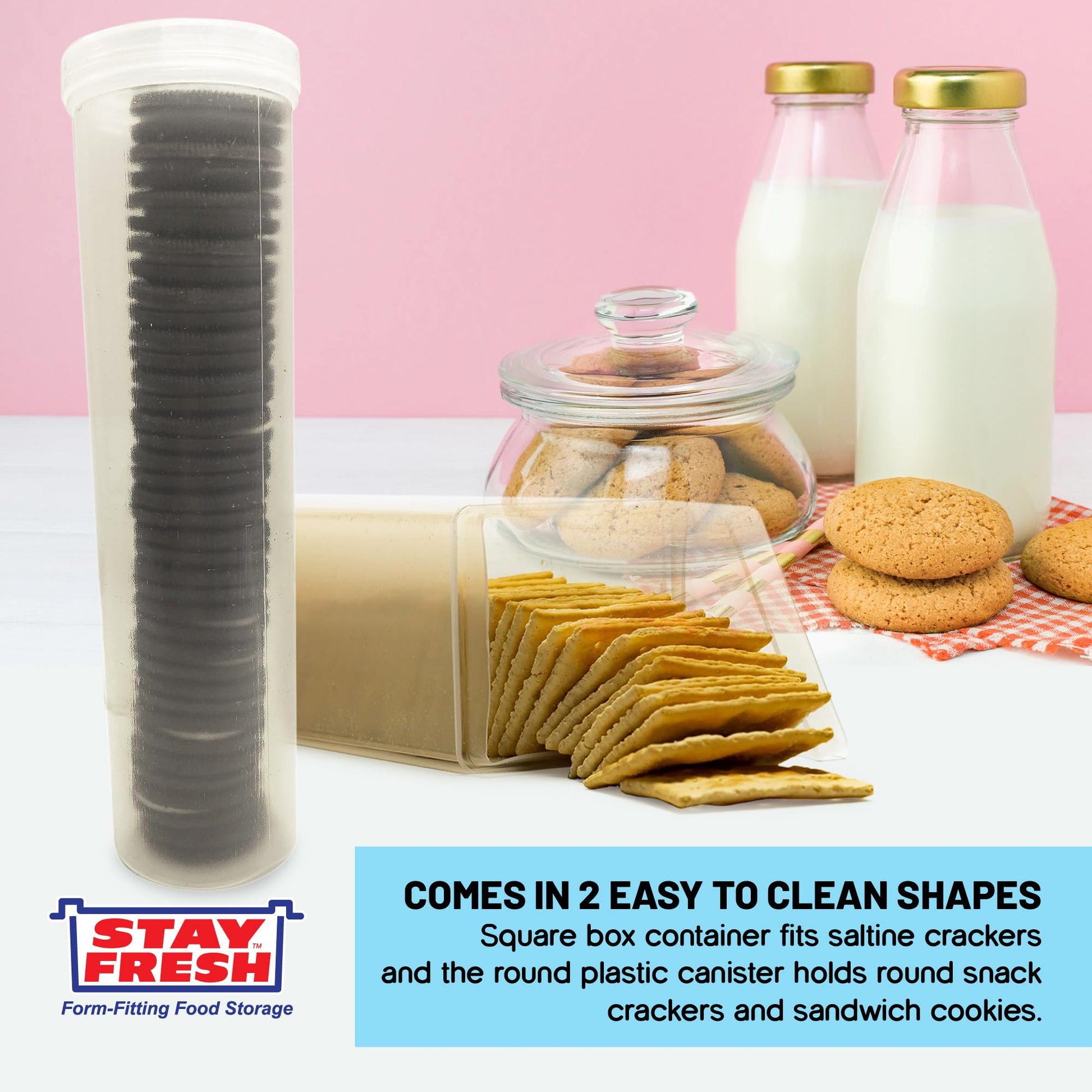Set of 2 - Saltine Cracker Sleeve Storage Container/Cookie Stay Fresh Keeper, Round and Square