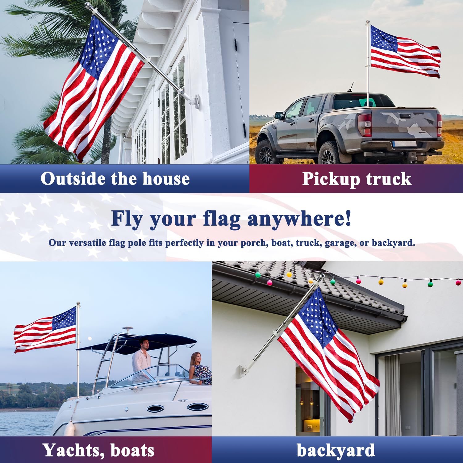 PHITRIC Flag Pole, Tangle Free Spinning Stainless Steel Rustproof Flagpole for 3x5 Sports Fan Outdoor Flags for Outside House (Silver, 5FT, Without Bracket)