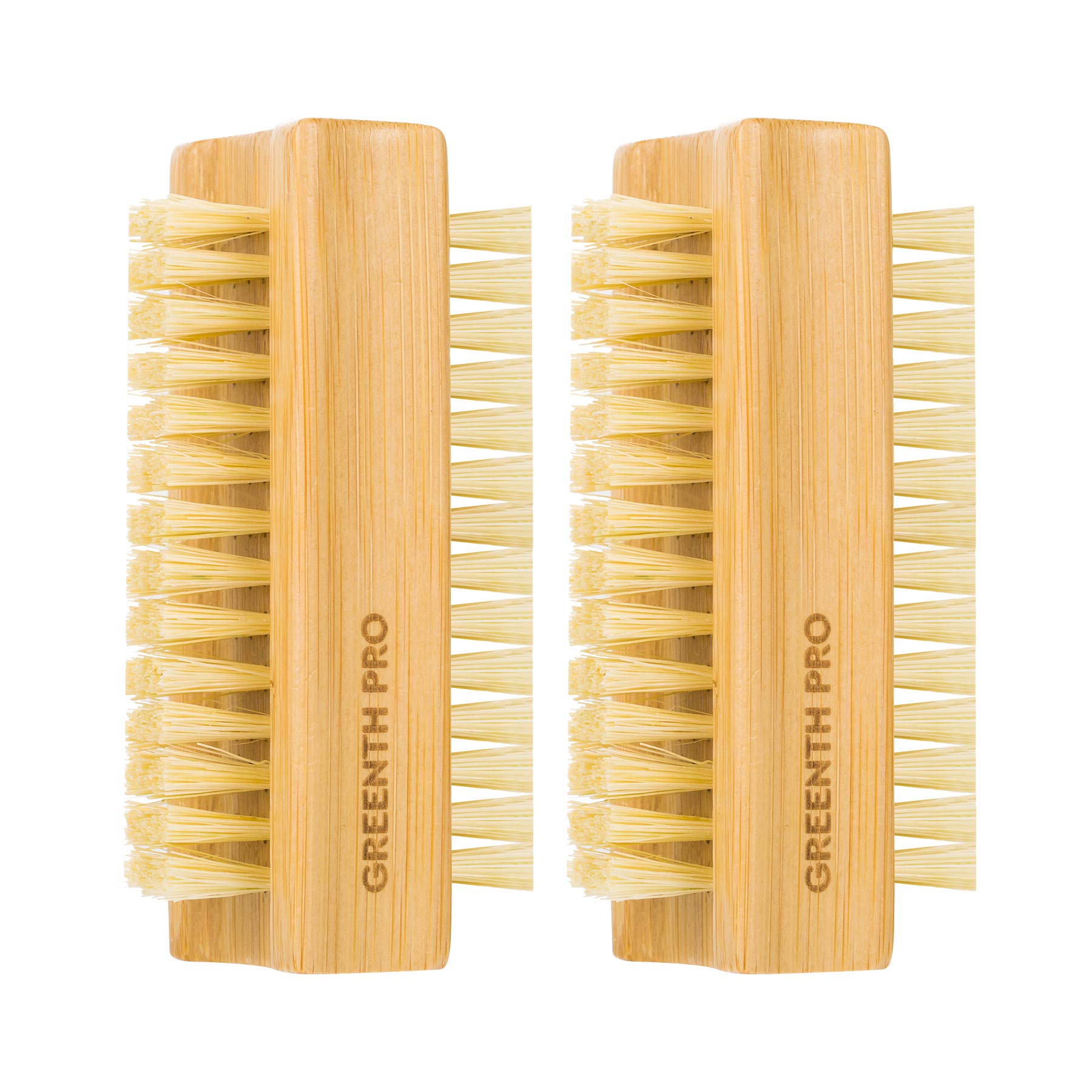 GREENTH PRO Bambus-Nagelbürste, 2er-Pack doppelseitige, feste Naturborsten-Sisal-Peelingbürste für Zehen und Nägel, Reinigungs-Nagelbürste