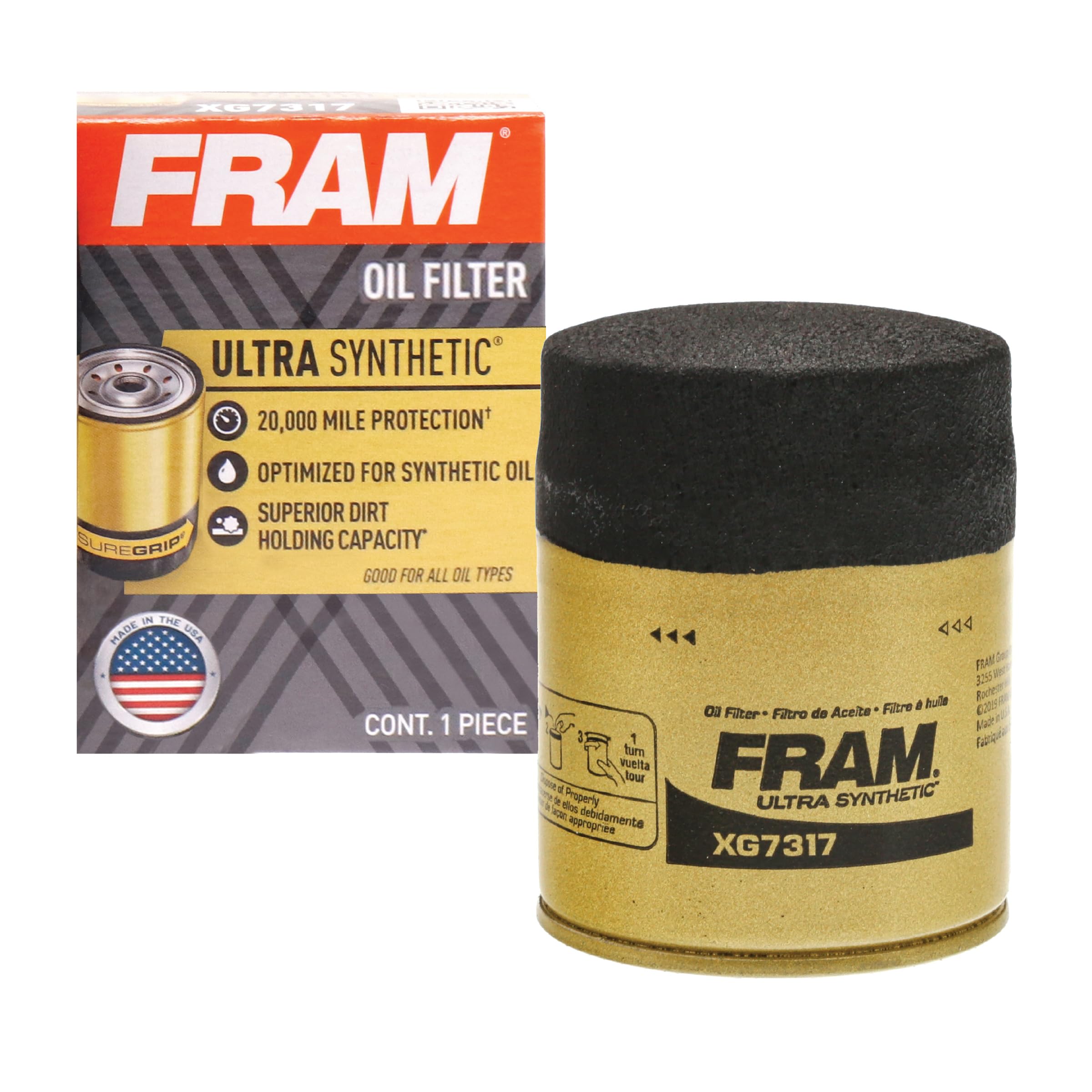 FRAM Ultra Synthetic XG7317 Ölfilter für 20.000 Meilen Wechsel, Automobiler Ersatzmotorölfilter für synthetische Ölwechsel, Premium Motorschutzölfilter für ausgewählte Fahrzeugmodelljahre