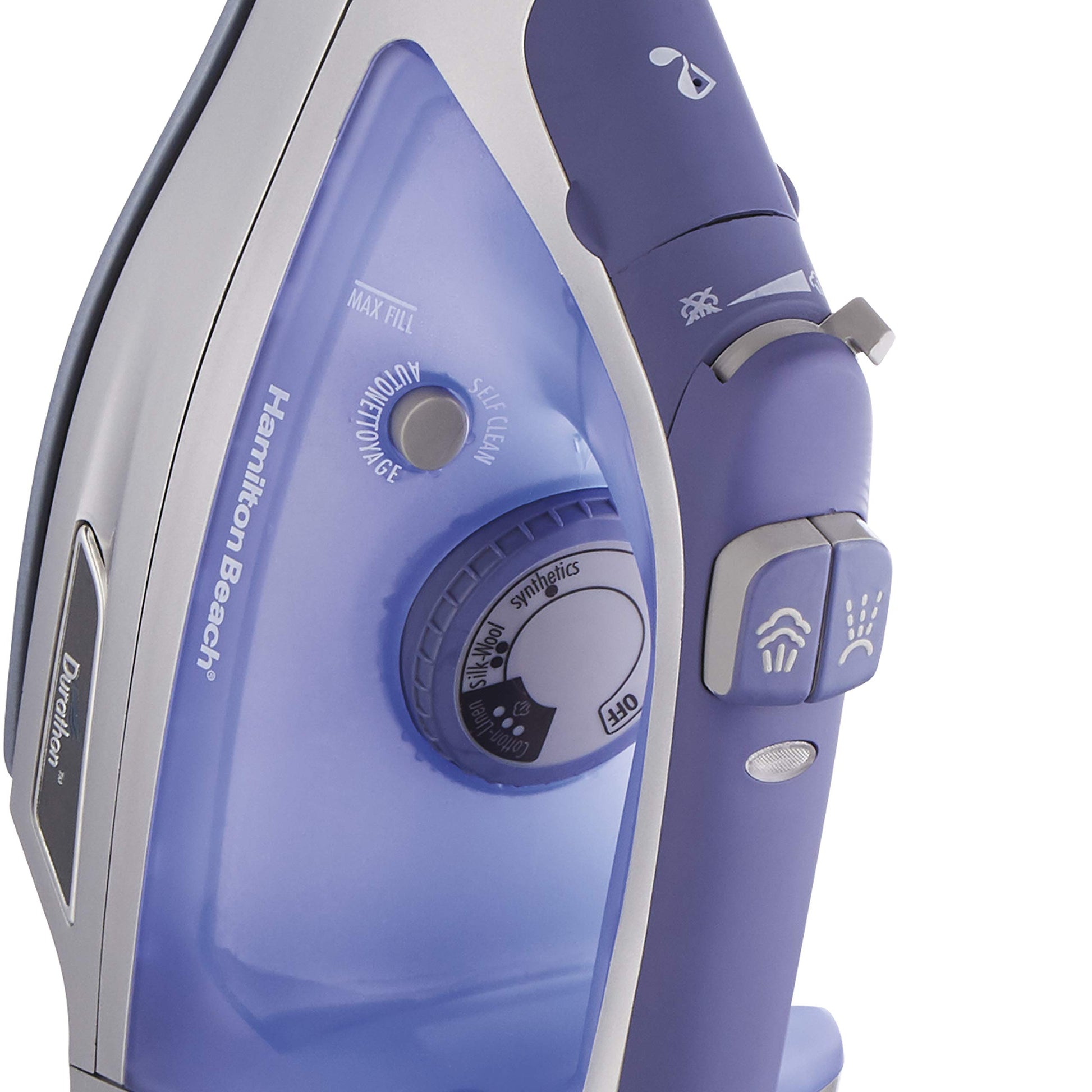 Hamilton Beach Steam Iron & Vertical Steamer for Clothes with Scratch-Resistant Durathon Soleplate, 8' Retractable Cord, 3-Way Auto Shutoff, Anti-Drip, 1500 Watts, Blue