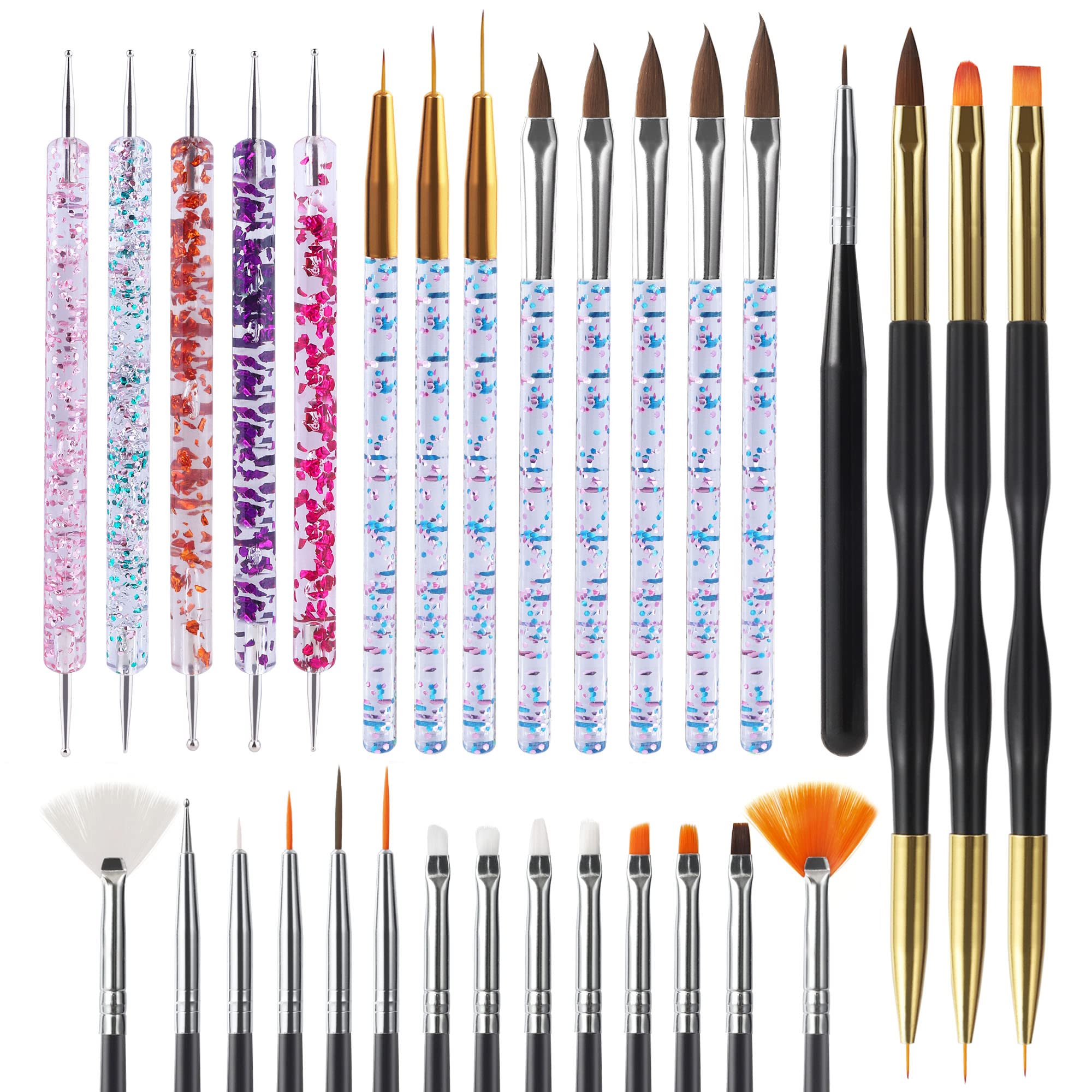 Artdone 31tlg. Nagelkunstpinsel, Nagelkunst-Werkzeugset, Dotting Tools, Staubpinsel, Striping Pinsel für lange Linien, Zeichenstift für Gel-Politur-Design-Zubehör