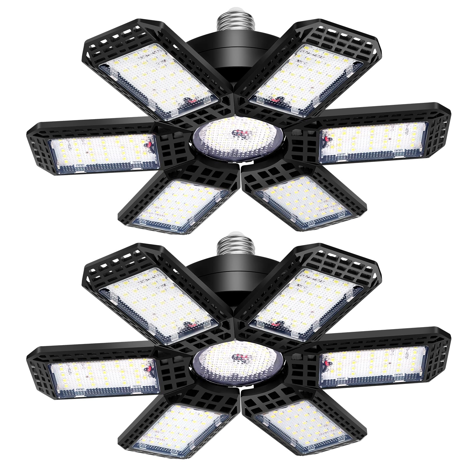 AUDLES 2 Pack Garage Light, 200W 20000LM 6500K LED Shop Lights, Garage Lights Ceiling Led with 6+1 Deformable Panels, Screw in E26/E27 Socket Bulb for Warehouse, Workshop, Basement, Barn Lighting