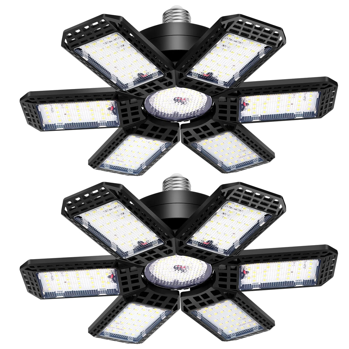 AUDLES 2 Pack Garage Light, 200W 20000LM 6500K LED Shop Lights, Garage Lights Ceiling Led with 6+1 Deformable Panels, Screw in E26/E27 Socket Bulb for Warehouse, Workshop, Basement, Barn Lighting