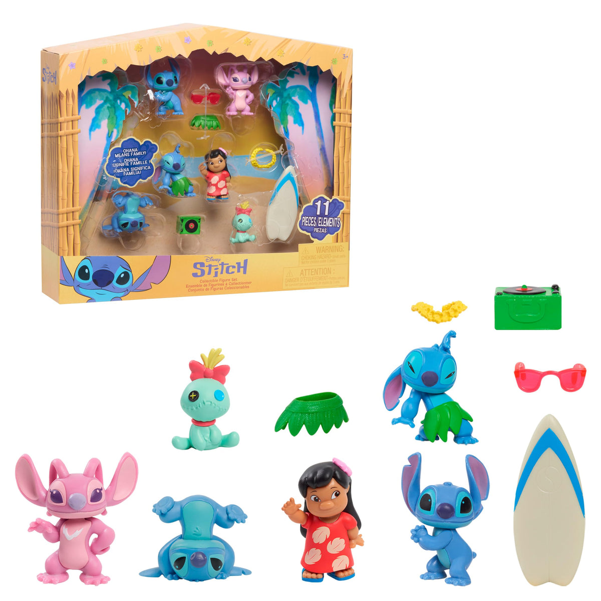 Just Play Disney Stitch Sammelfigurenset mit Zubehör, 11-teilig, 5 cm große Figuren, Sammlerstücke, Wohndekoration, Kinderspielzeug ab 3 Jahren