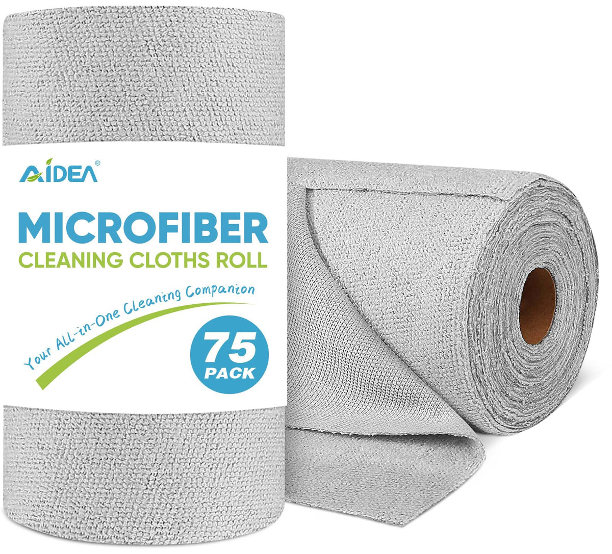 AIDEA Microfiber Cleaning Cloth Roll, Grey 75PK, Reusable Paper Towels Tear Away Cloth, Microfiber Towels for Cars, Wash Cloths, Lint Free Rags for House, Kitchen,Window,Cleaning Supplies 11.5"x11.5"