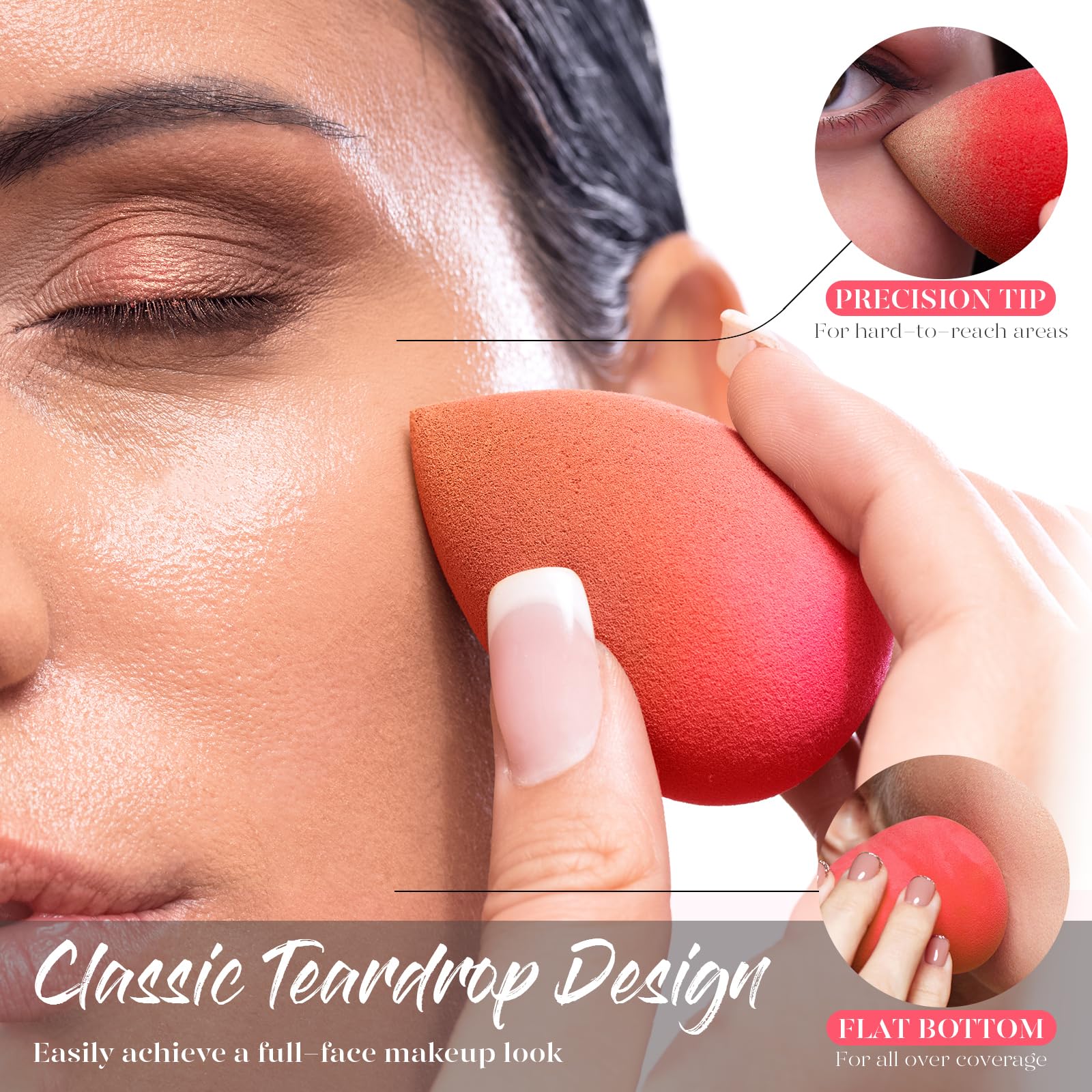 BEAKEY Makeup Sponge Set 5 Pack Micro Porous Low Absorption Soft Latex Free Foundation Beauty Sponges & Blenders for Powder Cream