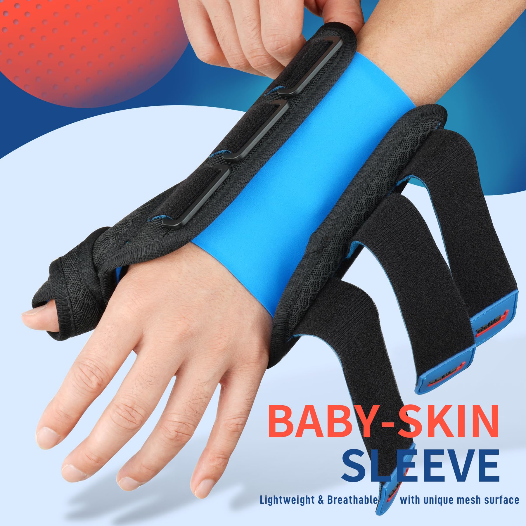 FEATOL Carpal Tunnel Wrist Brace Night Support, Thumb Spica Splint Right Hand for De Quervains Tenosynovitis, Tendonitis, Wrist Brace With Thumb Support-Small/Medium-Women & Men, Black