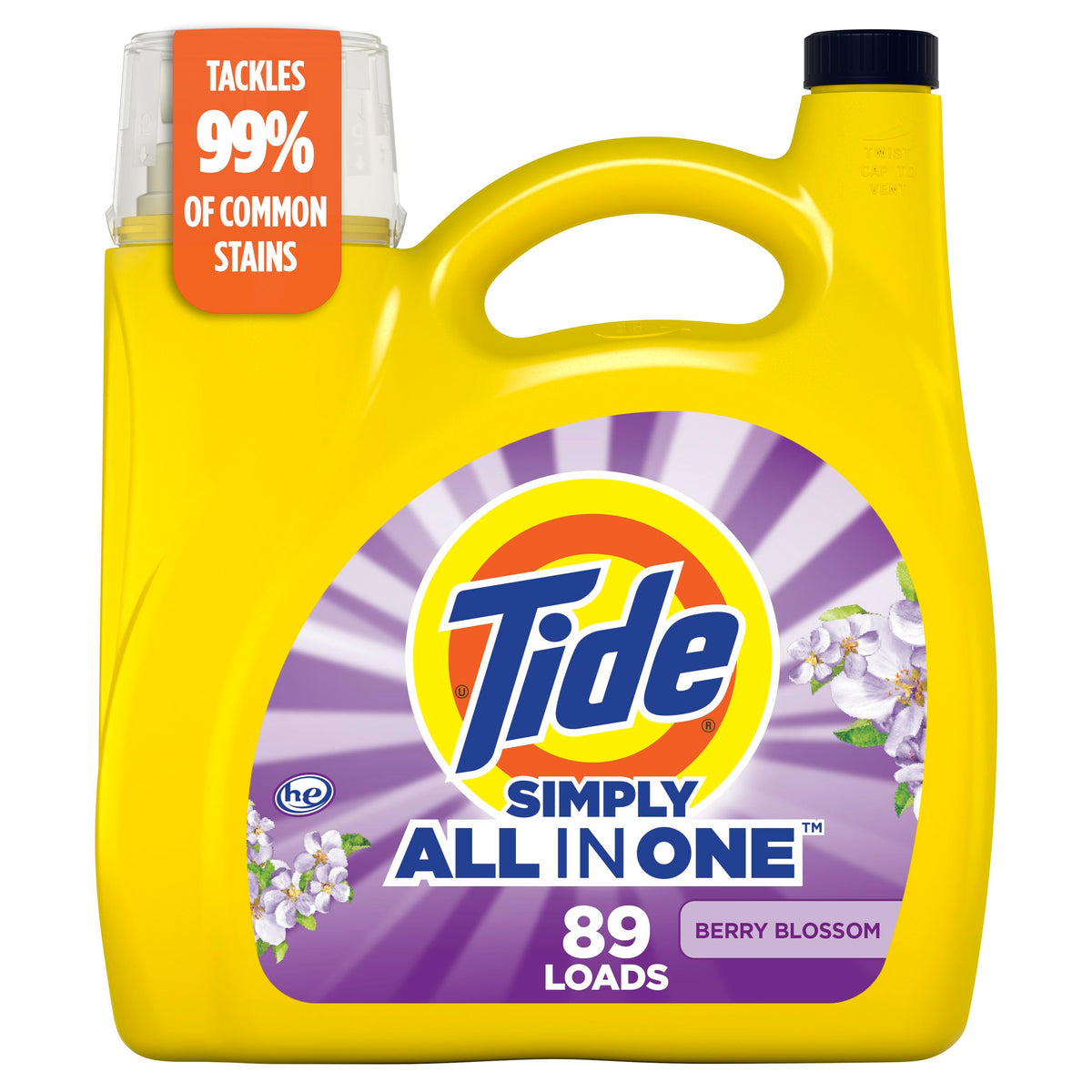 Tide Simply Clean & Fresh Liquid Laundry Detergent, Berry Blossom Scent, 89 loads, 117 fl oz (Packaging May vary)