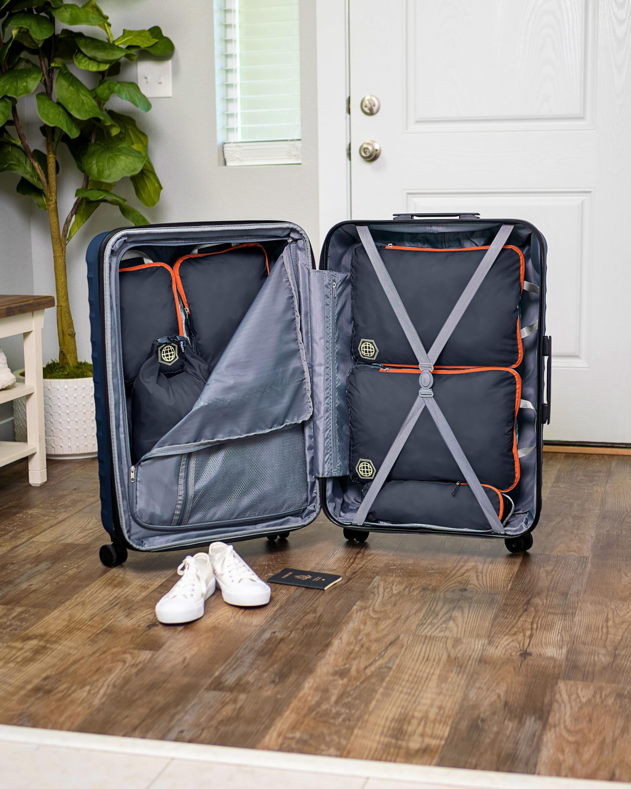 Large Compression Packing Cubes for Travel-Packing Cube Luggage Organizers 7 Piece Set for Checked Luggage-Ultralight, Expandable/Compression Bags by TRIPPED Travel Gear (Grey/Orange)