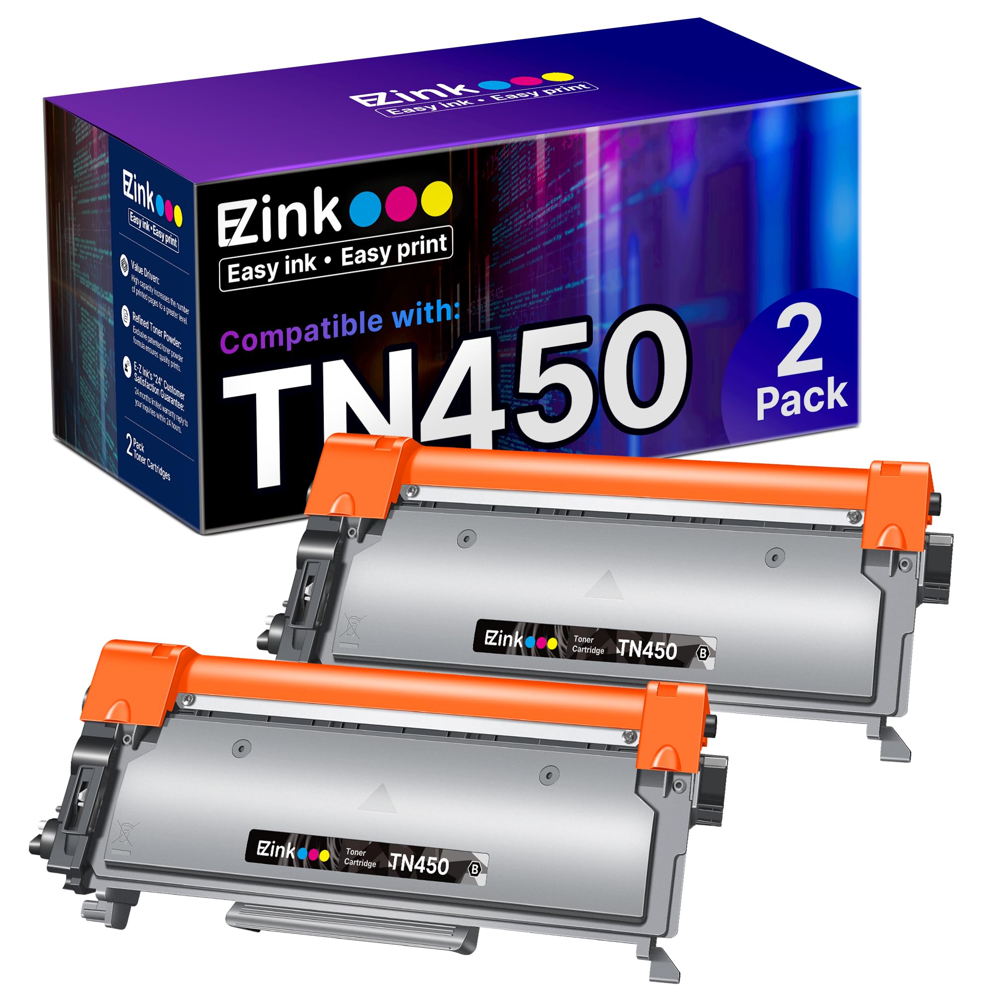 عبوة حبر متوافقة من E-Z Ink بديلة لـ Brother TN450 TN420 TN-450 TN-420 متوافقة مع HL-2270DW HL-2280DW HL-2230 MFC-7360N MFC-7860DW DCP-7065DN Intellifax 2840 2940 (عدد 2 أسود)