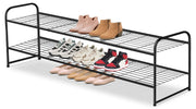 AOODA Long 2 Tier Shoe Rack for Closet Metal Wide Stackable Shoe Storage Organizer for Entryway, Bedroom, Floor, 18-Pairs Low Shoe Shelf, Black