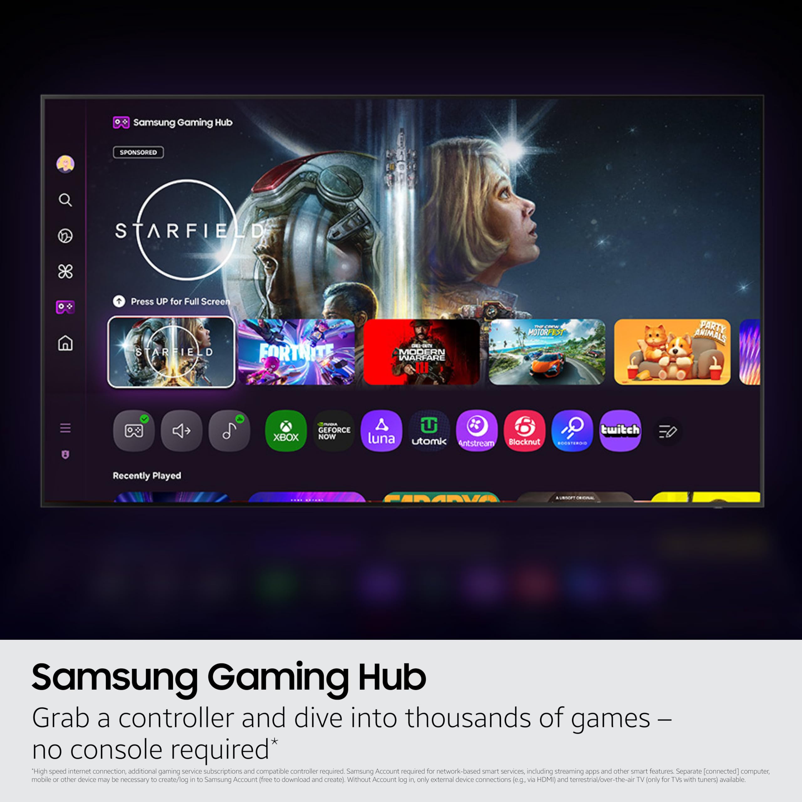 Samsung 43-Inch Class Crystal UHD U8000F 4K Smart TV (2025 Model) Endless Free Content, Crystal Processor 4K, MetalStream Design, Knox Security, Alexa Built-in
