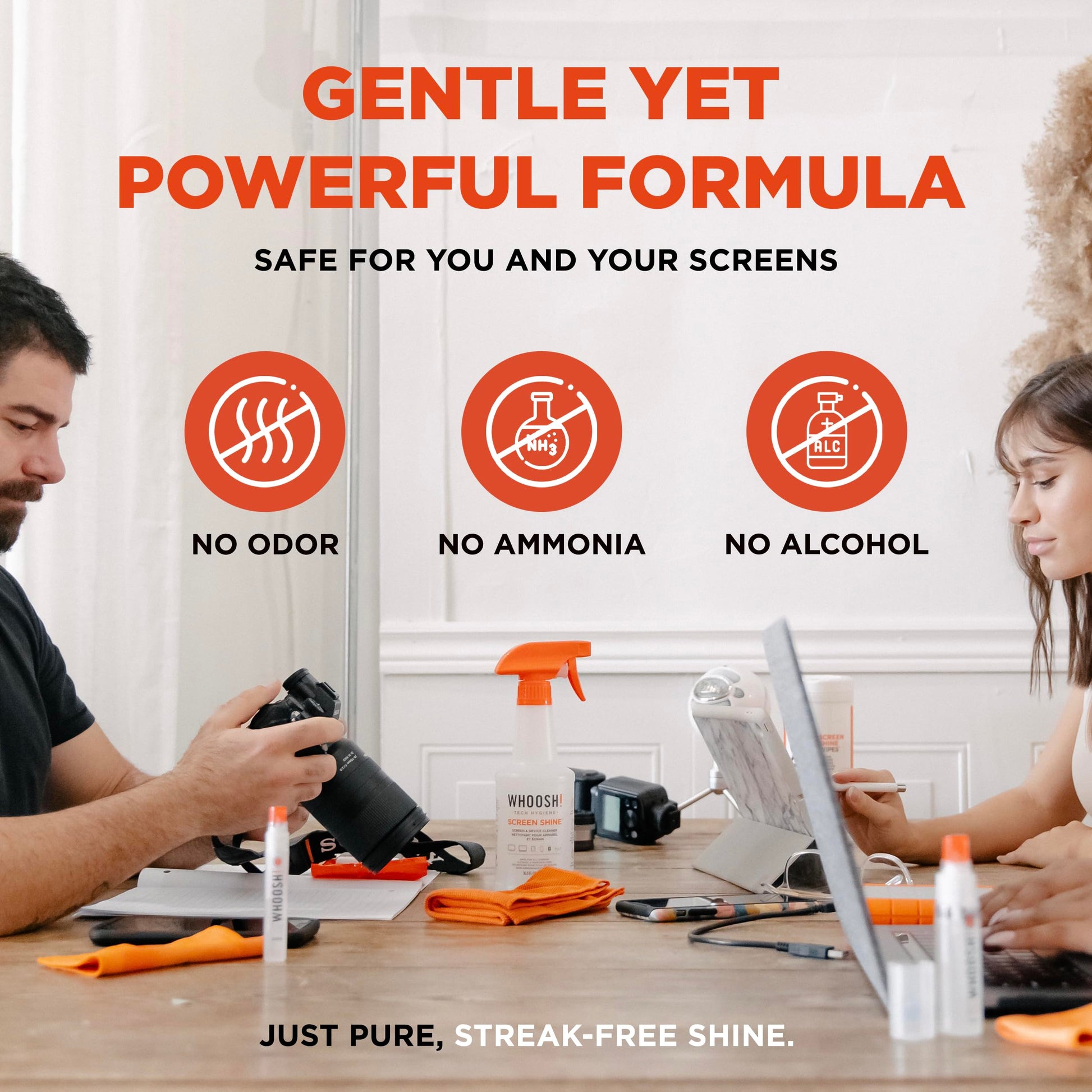WHOOSH! Screen Shine Pro 16.9 fl oz Refillable TV Screen Cleaner with Microfiber Cloth - Streak-Free Cleaner for Flat Screen, OLED TV, LCD, Smart TV, and Monitors - Non-Toxic and Odorless Formula