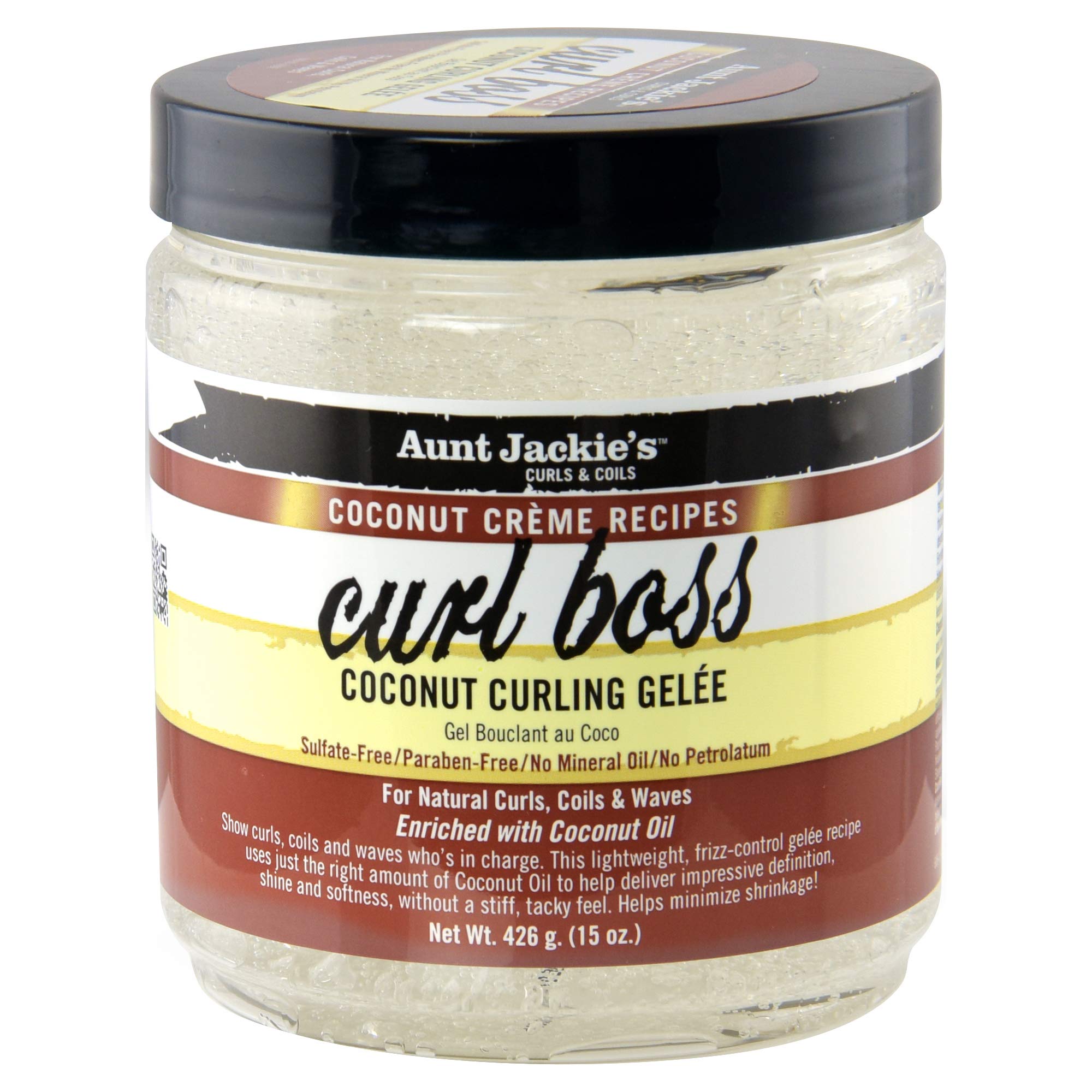 Aunt Jackie's Coconut Creme Recipes Curl Boss Coconut Curling Hair Gel for Natural Curls, Coils and Waves, 15 oz