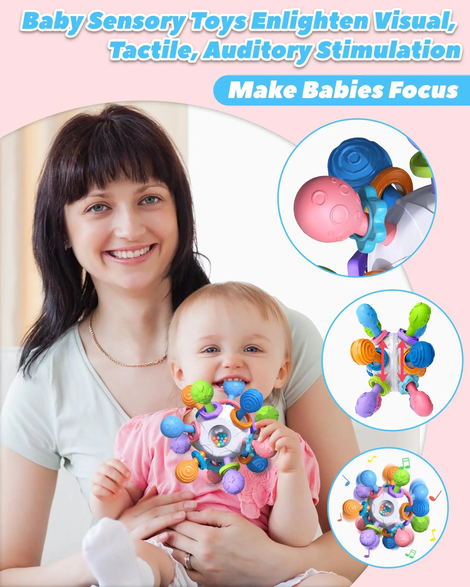 Baby Teething Toys for 0-6 6-12 Months Ages 0-2, Tummy Time Montessori Toys for Babies 0 3 6 9 12 18 Months, Newborn Infant Sensory Toys, Baby Shower Gifts for Boys Girls