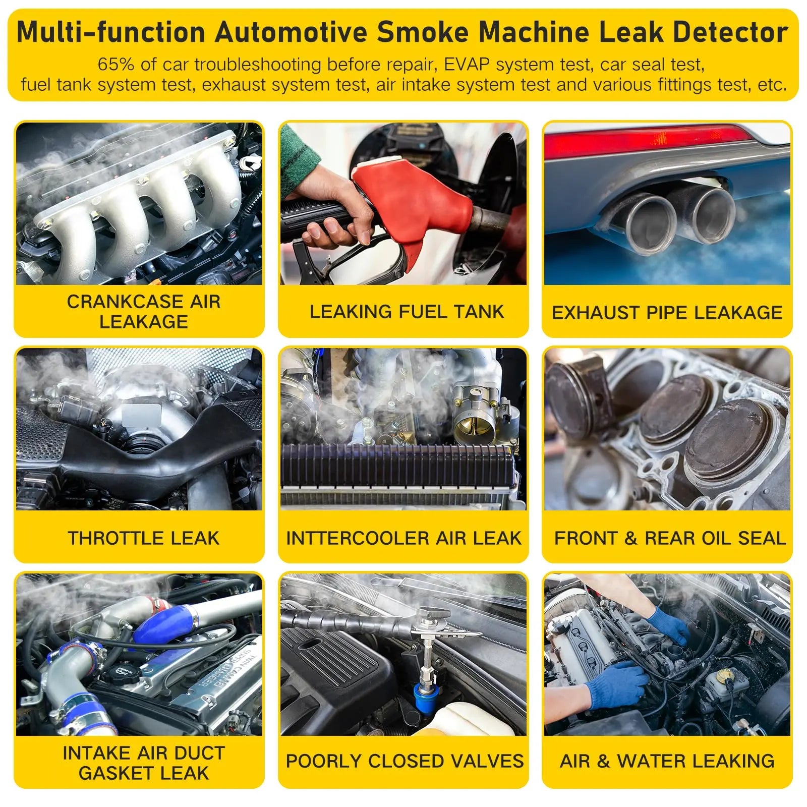 Solary Automotive Smoke Machine Leak Detector - 12V DC EVAP Vacuum Diagnostic Tester for Pipe System