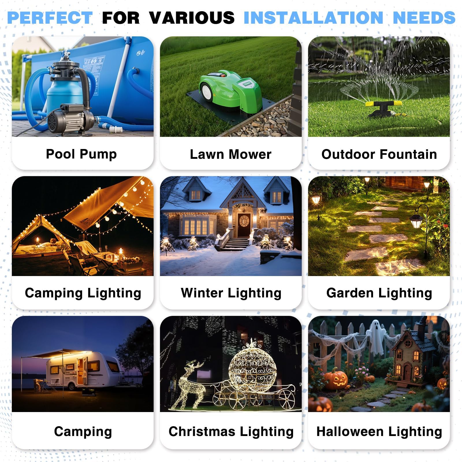 Flemoon [3 Pack] Outdoor Extension Cord Safety Cover with Waterproof Seal, Weatherproof Electrical Connection Box to Protect Outdoor Outlet, Plug, Socket, Christmas Holiday Decoration Light, Black