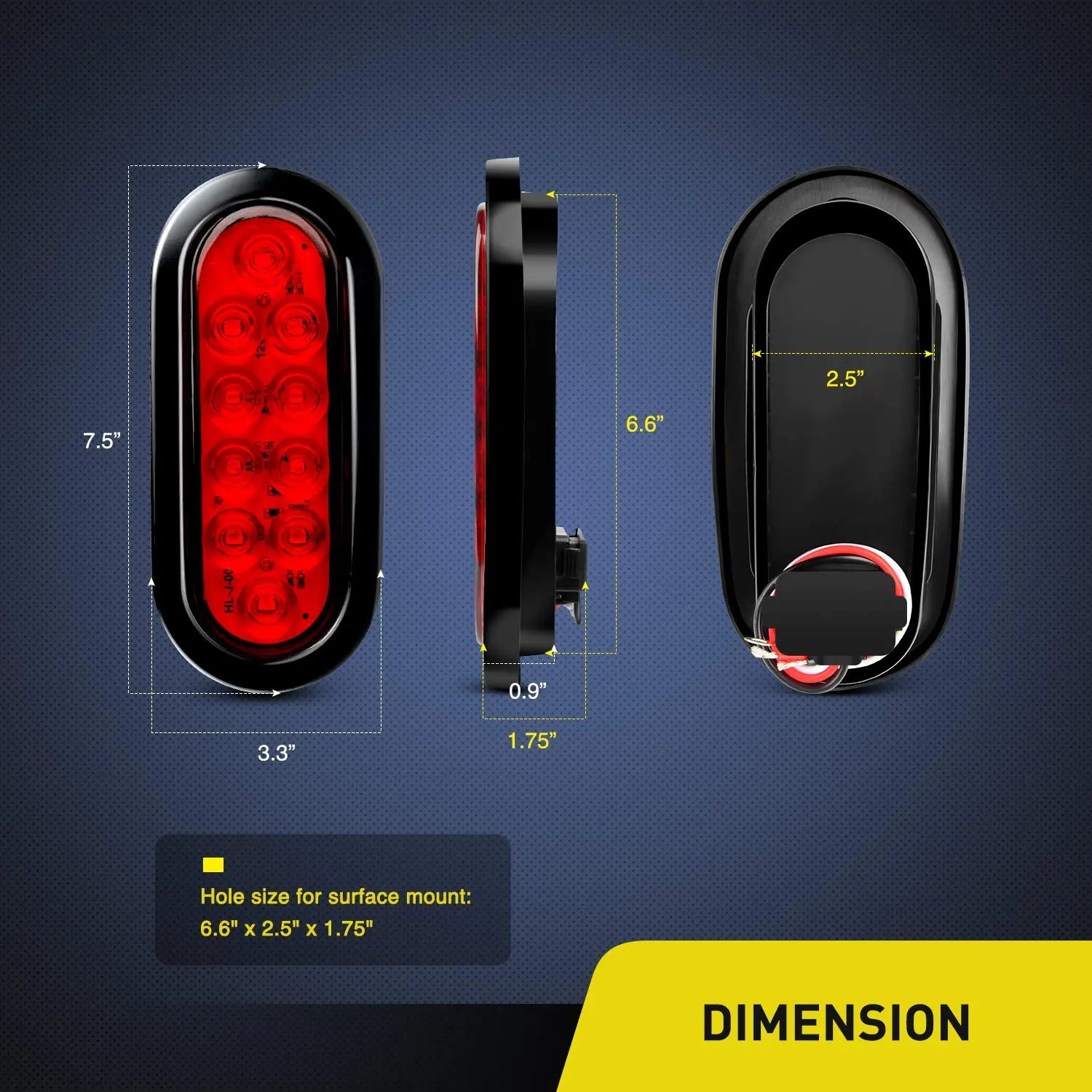 Nilight - TL-01 6" Oval Red LED Tail 2PCS w/Surface Mount Grommets Plugs IP65 Waterproof Stop Brake Turn Trailer Lights for RV Truck Jeep