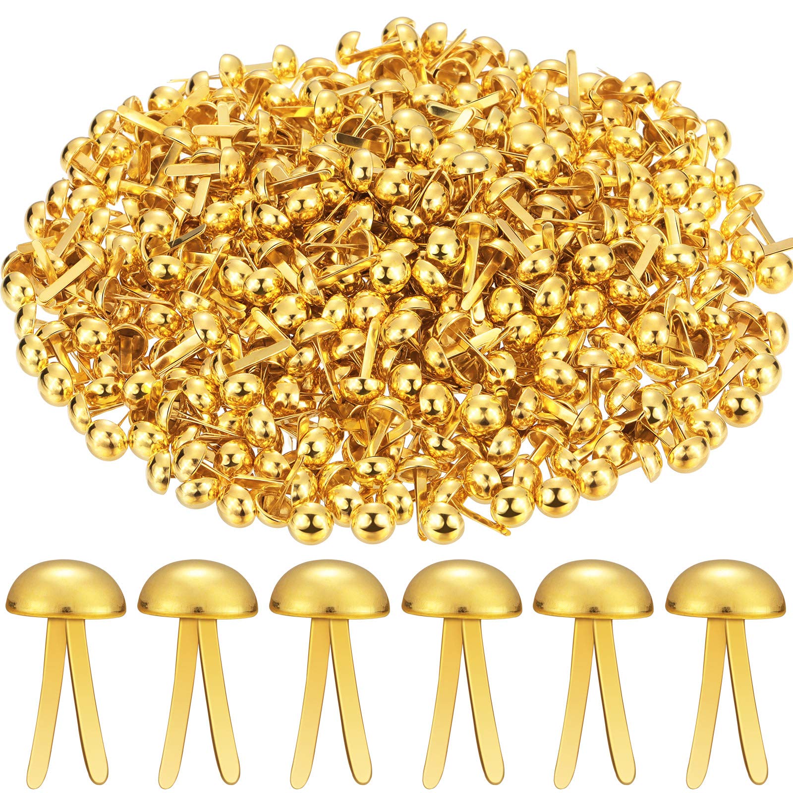 Hotop 500 Pcs Brads for Paper Crafts Metal Round Brass Paper Fasteners for Craft Art Crafting School DIY Supplies(0.3 x 0.6 Inch,Golden)