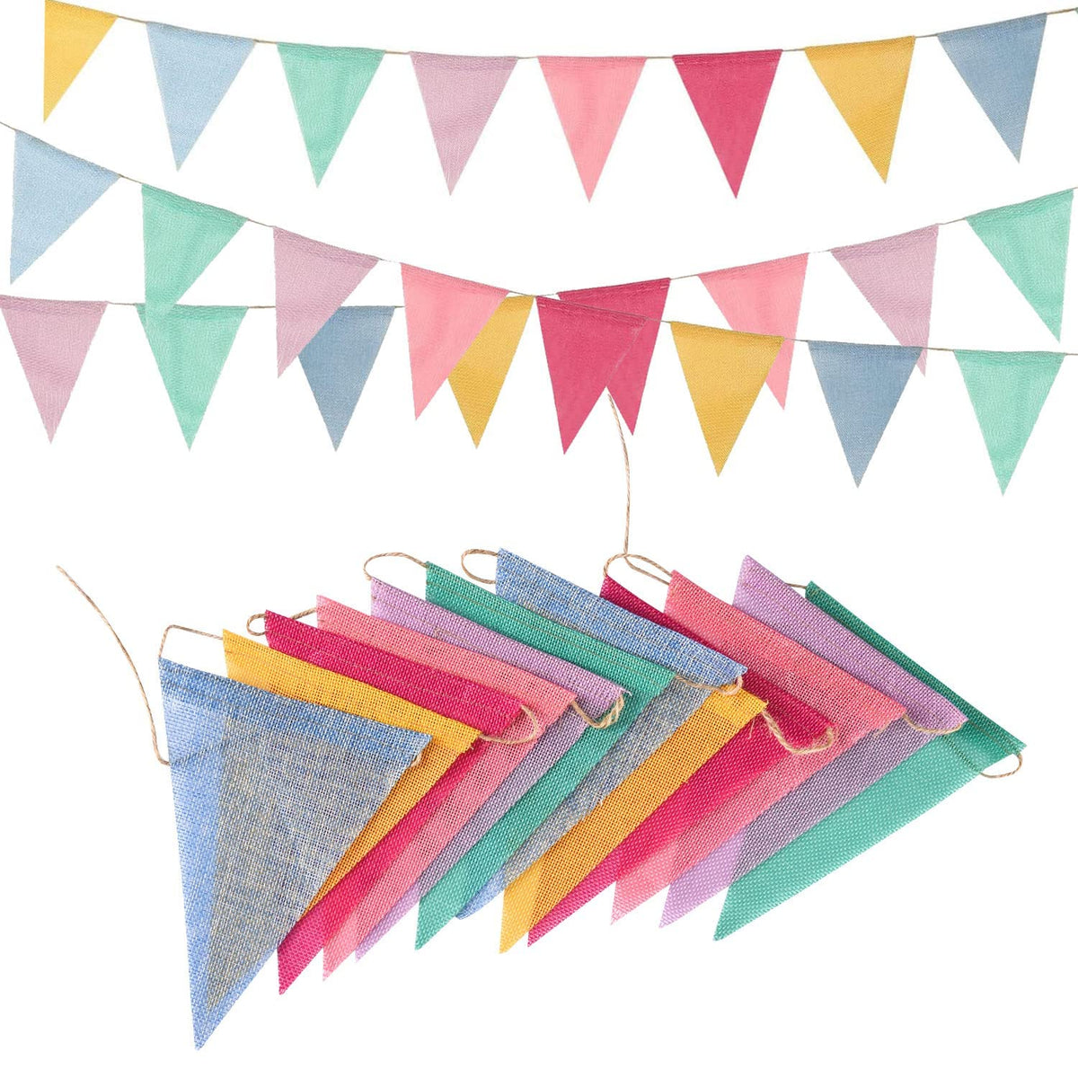Wimpelgirlanden Pastell – GREATRIL Bunte Dreieckswimpel für Geburtstage Ostern Klassenzimmer Schule Karneval Girlande Outdoor-Jute-Wimpelkette Partydekorationen 4 Stränge