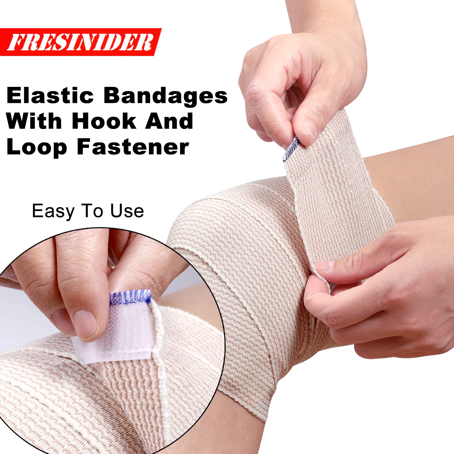 FRESINIDER Premium Elastic Bandage Wrap, 6 Pack 4" Cotton Latex Free Compression Bandage Wrap with Touch Closure at Both Ends, Support & First Aid for Sports, Medical, and Injury Recovery