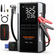 WOLFBOX 4000A Jump Starter with 160PSI Air Compressor, 12V Car Battery Booster, 65W Fast Charge, 24000mAh Portable Tire Inflator, LED Display for 10L Gas & 10L Diesel Engines, LED Light, Jumper Cables