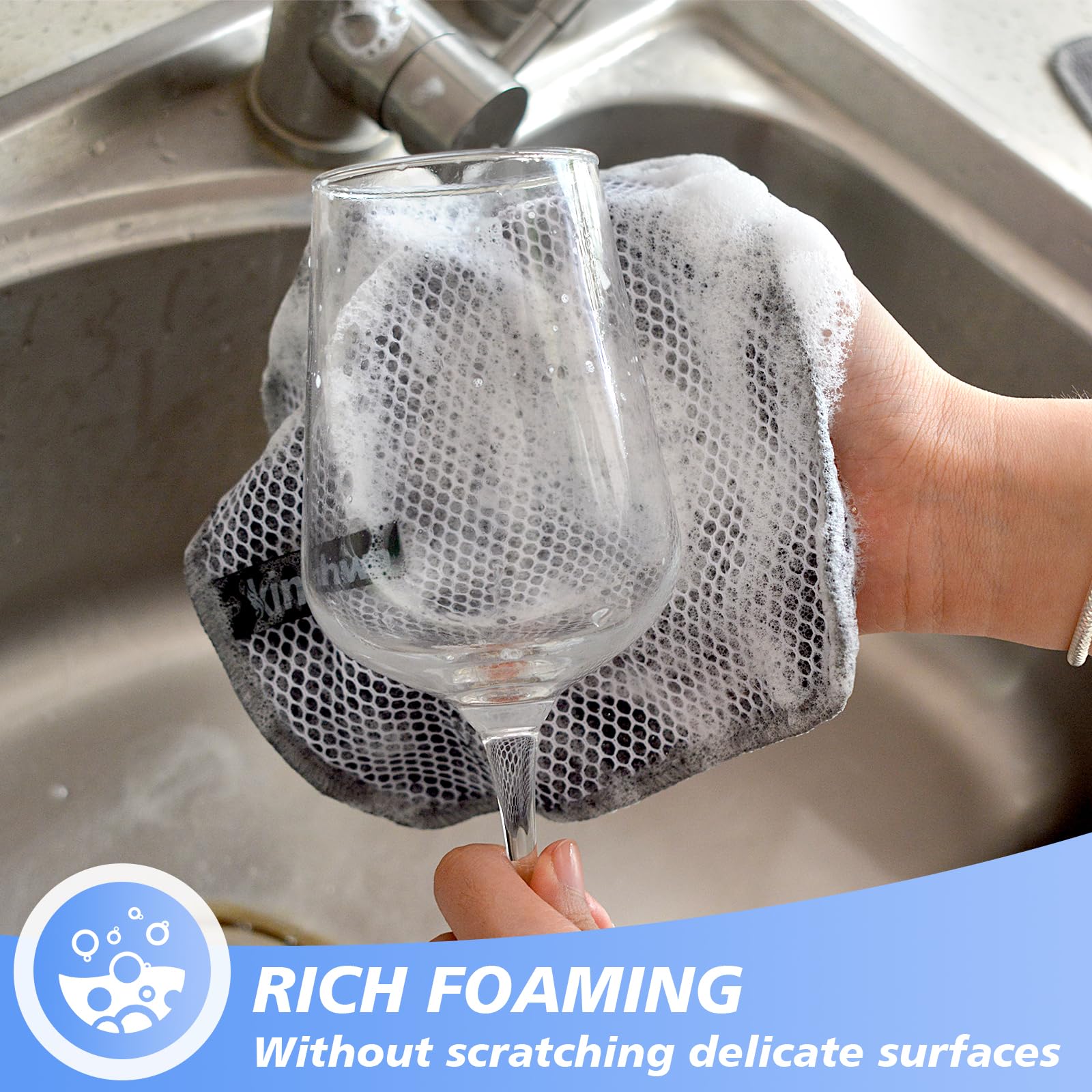 KinHwa Kitchen Washcloths for Dishes Absorbent Microfiber Dish Cloths Quick Dry Dish Rags with Poly Scour Scrub Side Ideal for Kitchen Cleaning (Gray, 7inchx7inch 9 Pack)
