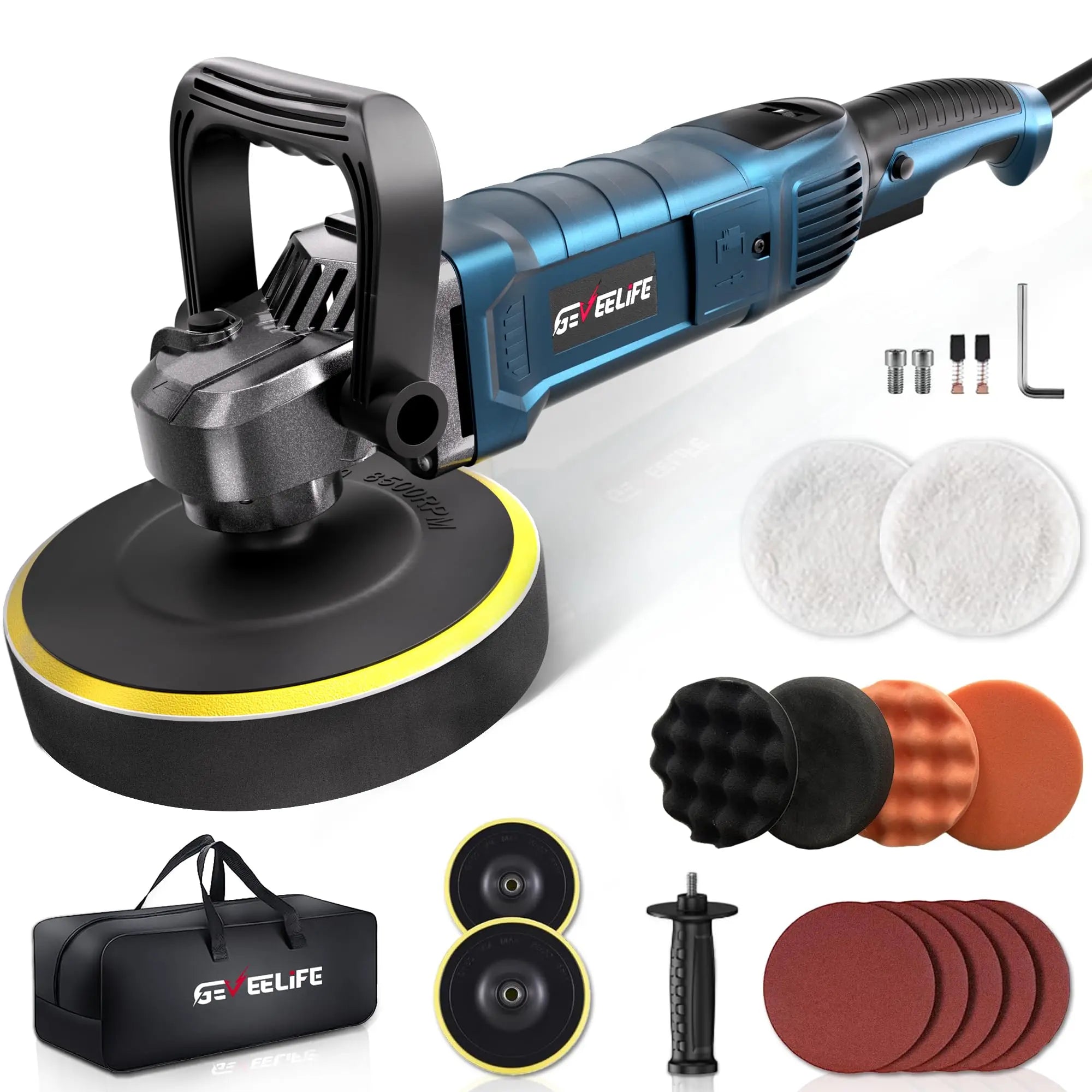 GEVEELIFE Buffer Polisher, 6 Inch/7 Inch 1600W Rotary Car Buffer Polisher Waxer, 7 Variable Speed 1000-3500 RPM, Detachable Handle for Car, Boat Sanding, Polishing, Waxing