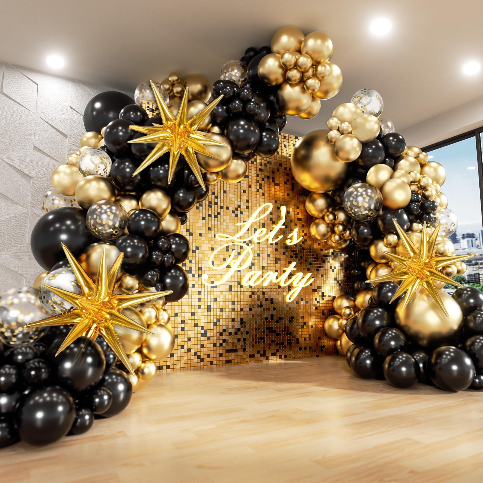 FOTIOMRG Schwarz-Gold-Ballongirlanden-Bogen-Kit, 5 10 12 18 Zoll Schwarz-Gold-Konfetti-Latexballons für Abschlussfeiern 2025, Neujahr, Jubiläen, Geburtstagsfeiern, Dekorationen