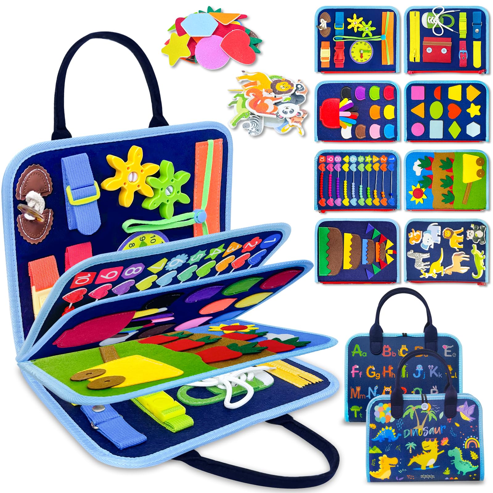Exorany Busy Board Montessori-Spielzeug für Kleinkind-Jungen zum Geburtstag, Busy Book Sensorisches Lernspielzeug für Kleinkinder, Kleinkind-Jungen-Flugzeug-Auto-Reisespielzeug für Bildungsaktivitäten
