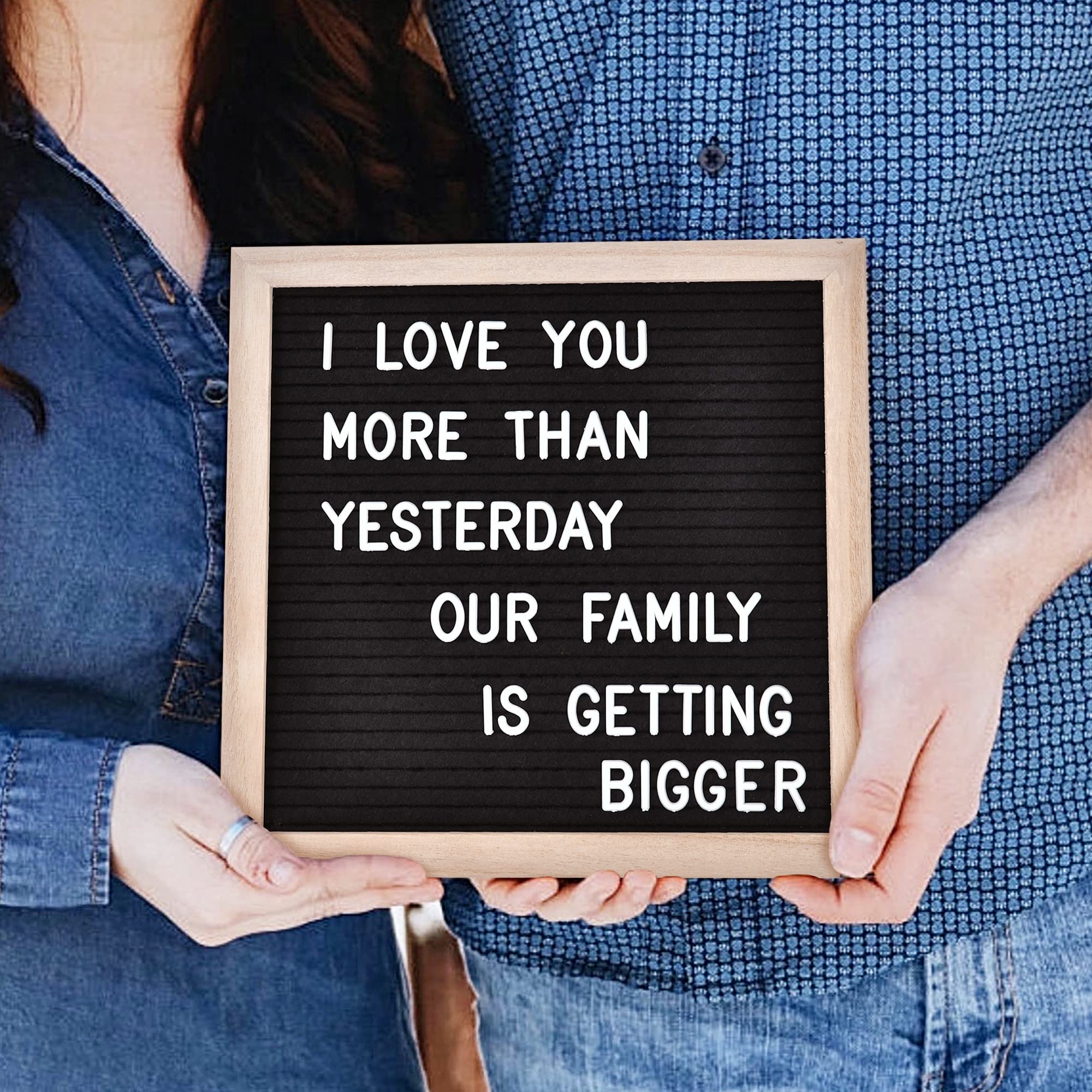 Felt Letter Board with 294 Letters, Numbers & Symbols - 10 x 10 inch Changeable Message Board with Wooden Frame Wall Mount Hook, Black & Wood