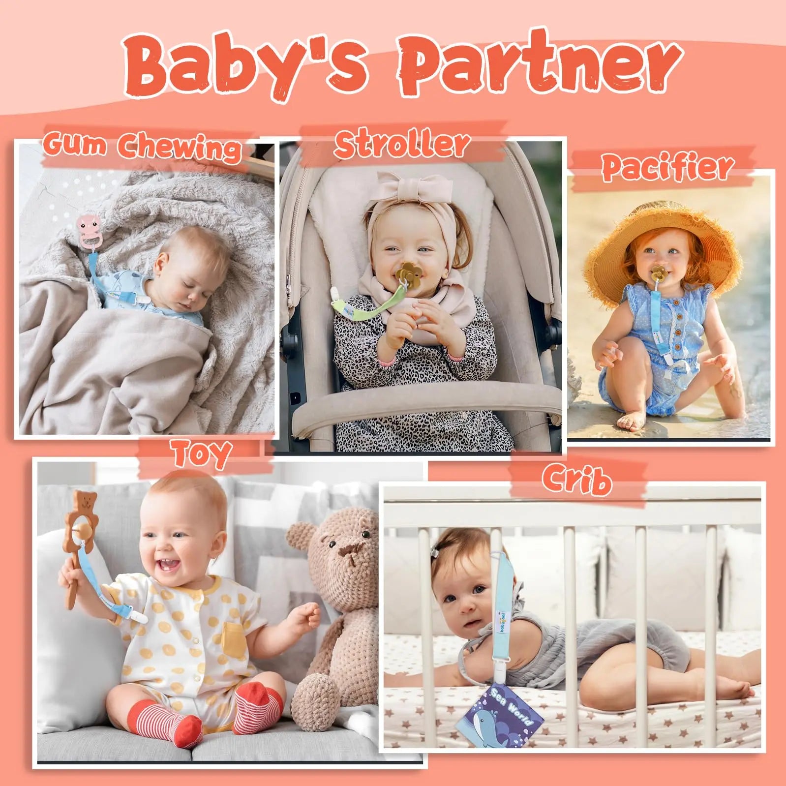 Babygoal Floral Pacifier Clips, 6 Pack Binky Paci Holder Clips and Leash for Boys and Girls Fits for Most Pacifier, Binkie Styles & Baby Teethers & Toys and Gift 6PS21