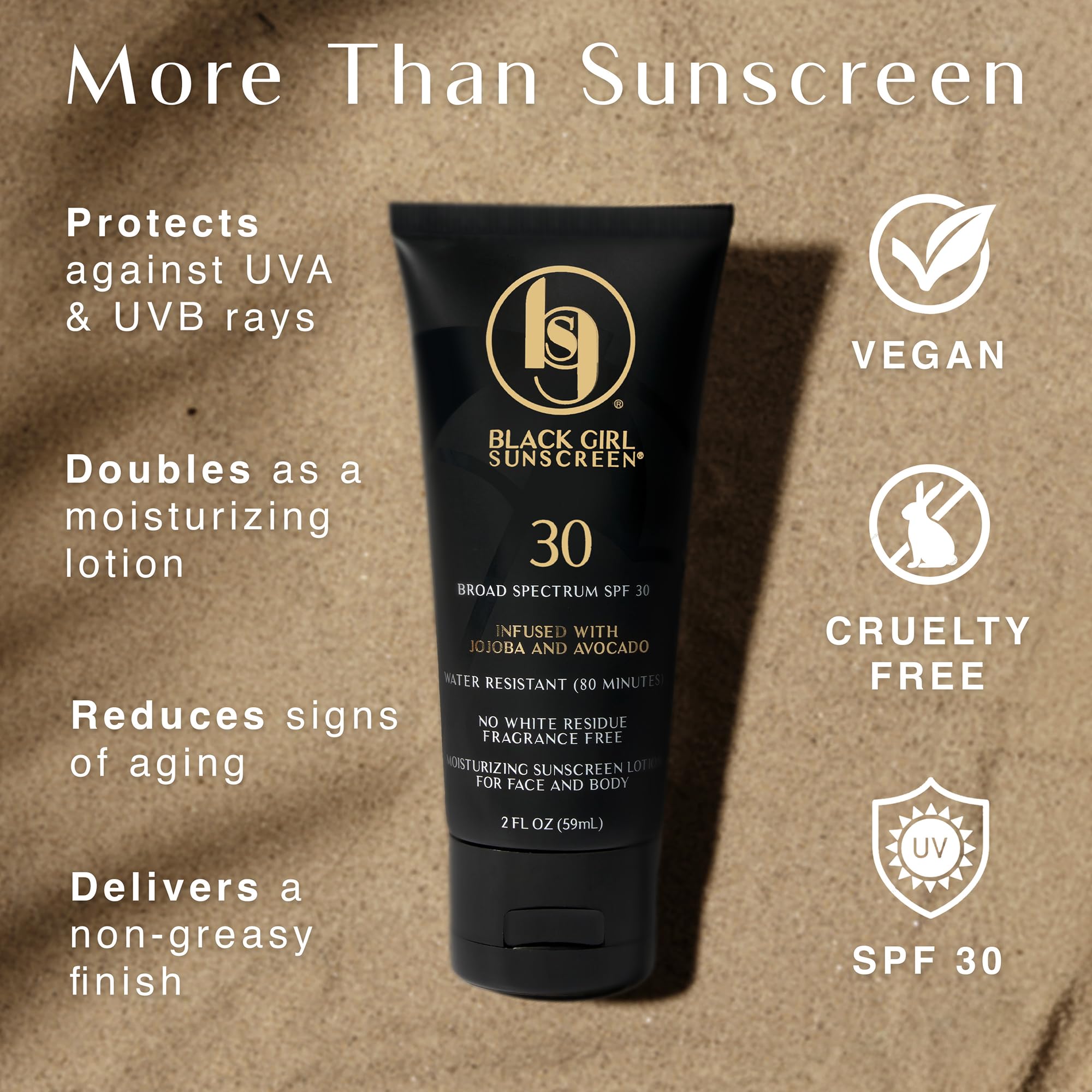 BLACK GIRL SUNSCREEN - Face & Body Moisturizing Sunscreen Lotion SPF 30, No White-Residue for Melanin Rich Skin (2 Fl. Oz.)