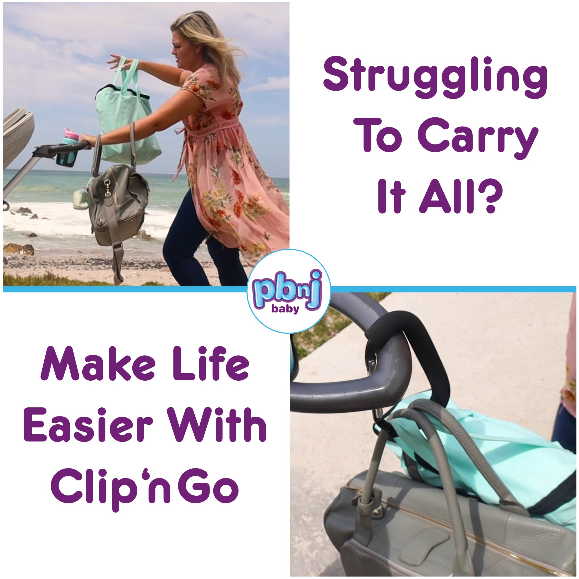 Stroller Hooks for Hanging Diaper Bags - Mommy Stroller Clip and Stroller Accessories Organizer Hook - Large Carabiner Clips for Mom Purse Shopping Grocery Bag and Accessory - (2 Pack) (Carabiner)
